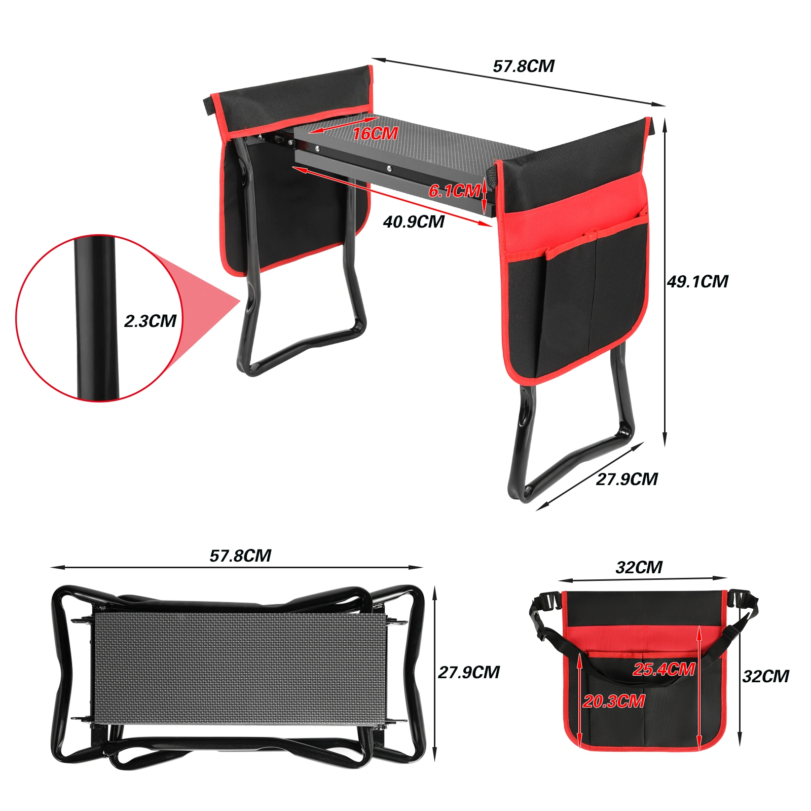 1 Pack Garden Kneeler Stool with 2 Tool Bags & Gloves Outdoor Gardening view 2