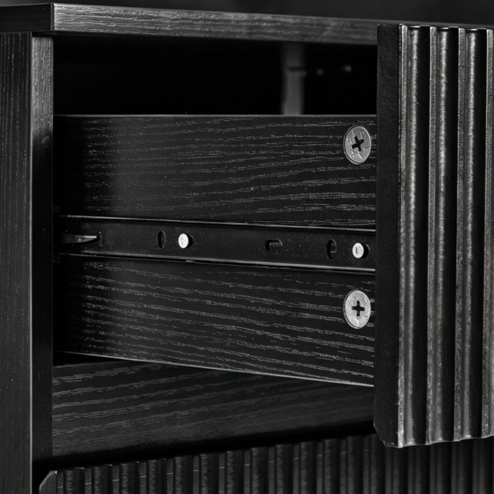 Handleless Grille-Finished 4-Drawer Bedside Table P2 Particleboard + MDF & Melamine Veneer + Thermoformed Drawer Dresser 23.62*14.96*30.71in Black view 8