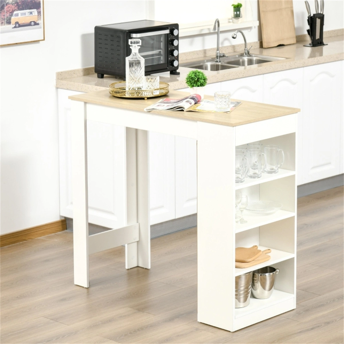Industrial Coffee Table Bar Table Metal Frame with Wooden Top Heavy Duty Multi-Functional Table for Home Office