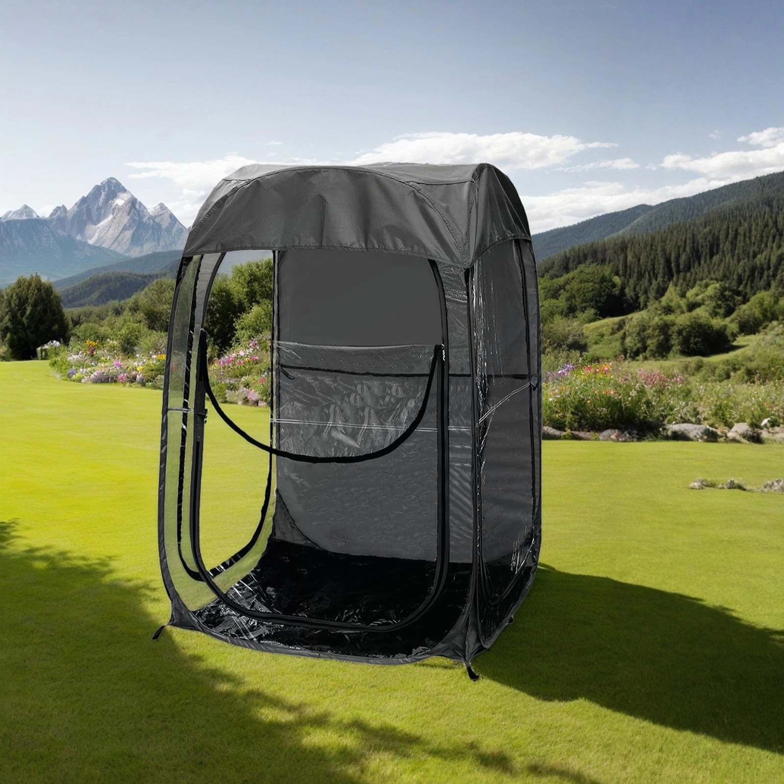 Portable Pop Up Sports Tent, Windproof Rainproof Outdoor Shelter for Camping Fishing Events, Black