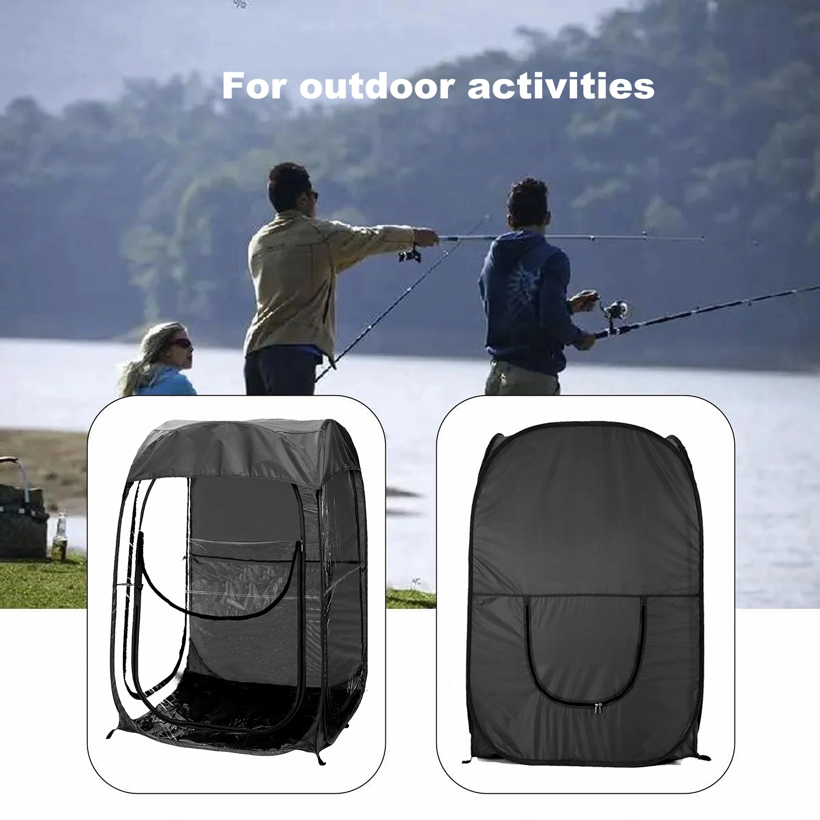 Portable Pop Up Sports Tent, Windproof Rainproof Outdoor Shelter for Camping Fishing Events, Black view 6