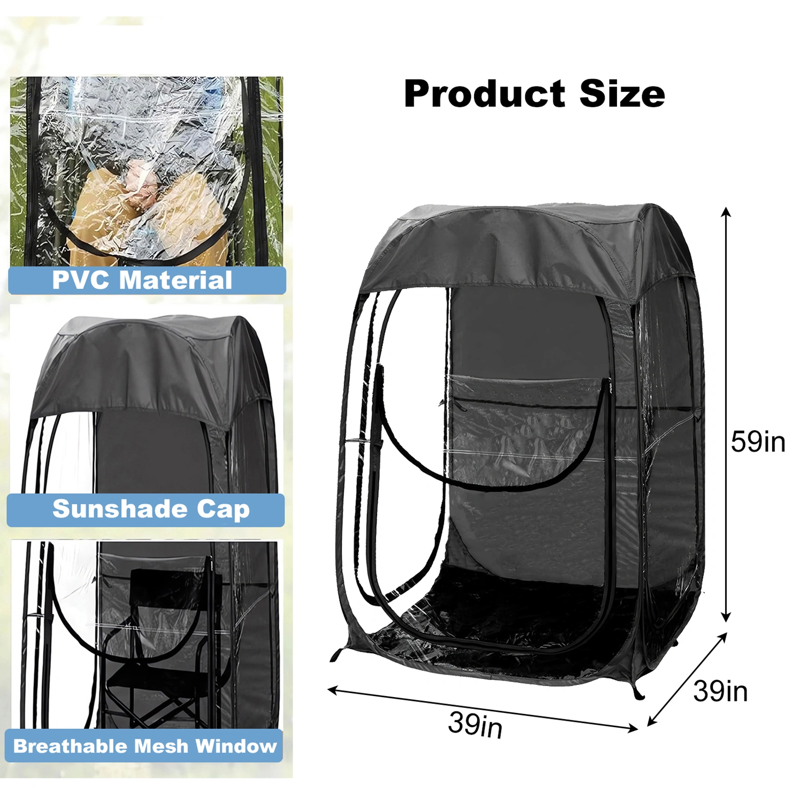 Portable Pop Up Sports Tent, Windproof Rainproof Outdoor Shelter for Camping Fishing Events, Black view 8