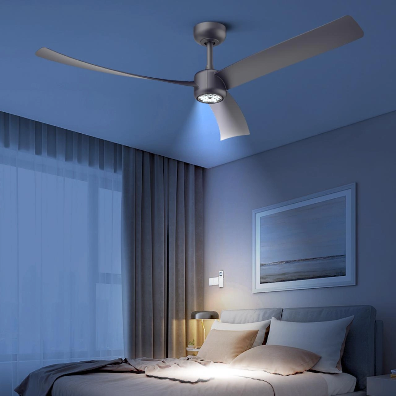 52 Inch Ceiling Fans with Lights Led Remote Control Low Profile Flush Mount for Living Room Bedroom Outdoor Patio,DC Motor,Reversible,Dimmable,Buzzer ON/Off, 3D-I3[Unable ship on weekends, TK/TEMU only for pickup, only TX10643 warehouse supports GOFO view 3