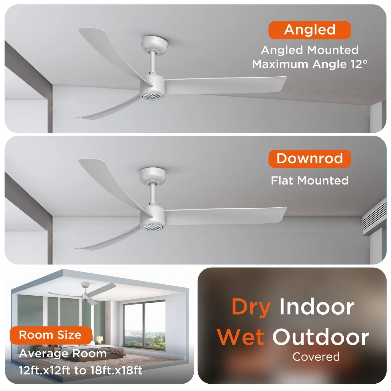 52 Inch Ceiling Fans with Lights Led Remote Control Low Profile Flush Mount for Living Room Bedroom Outdoor Patio,DC Motor,Reversible,Dimmable,Buzzer ON/Off, 3D-I3[Unable ship on weekends, TK/TEMU only for pickup, only TX10643 warehouse supports GOFO view 8