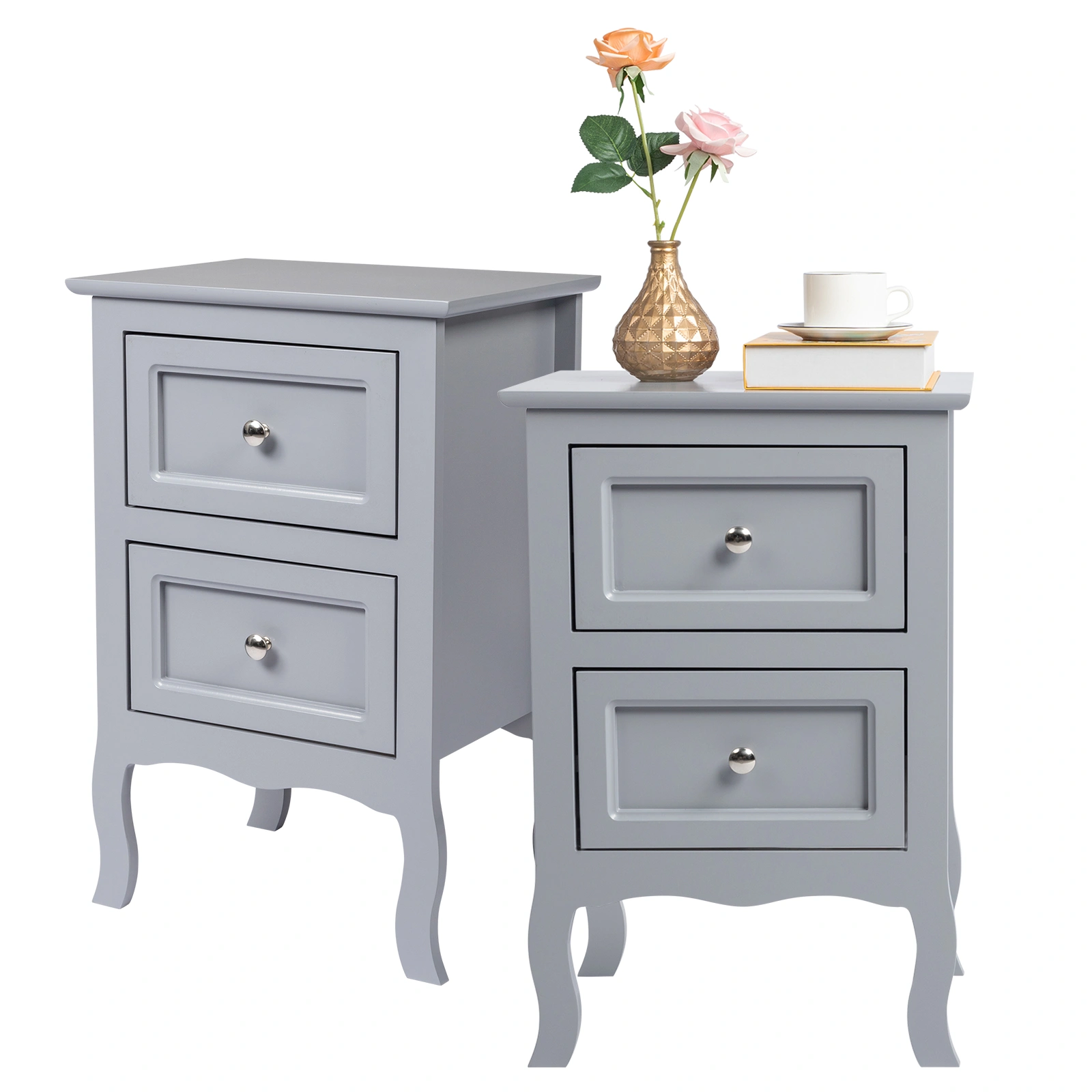 2pcs Country Style Two-Tier Night Tables Large Size Grace view 12