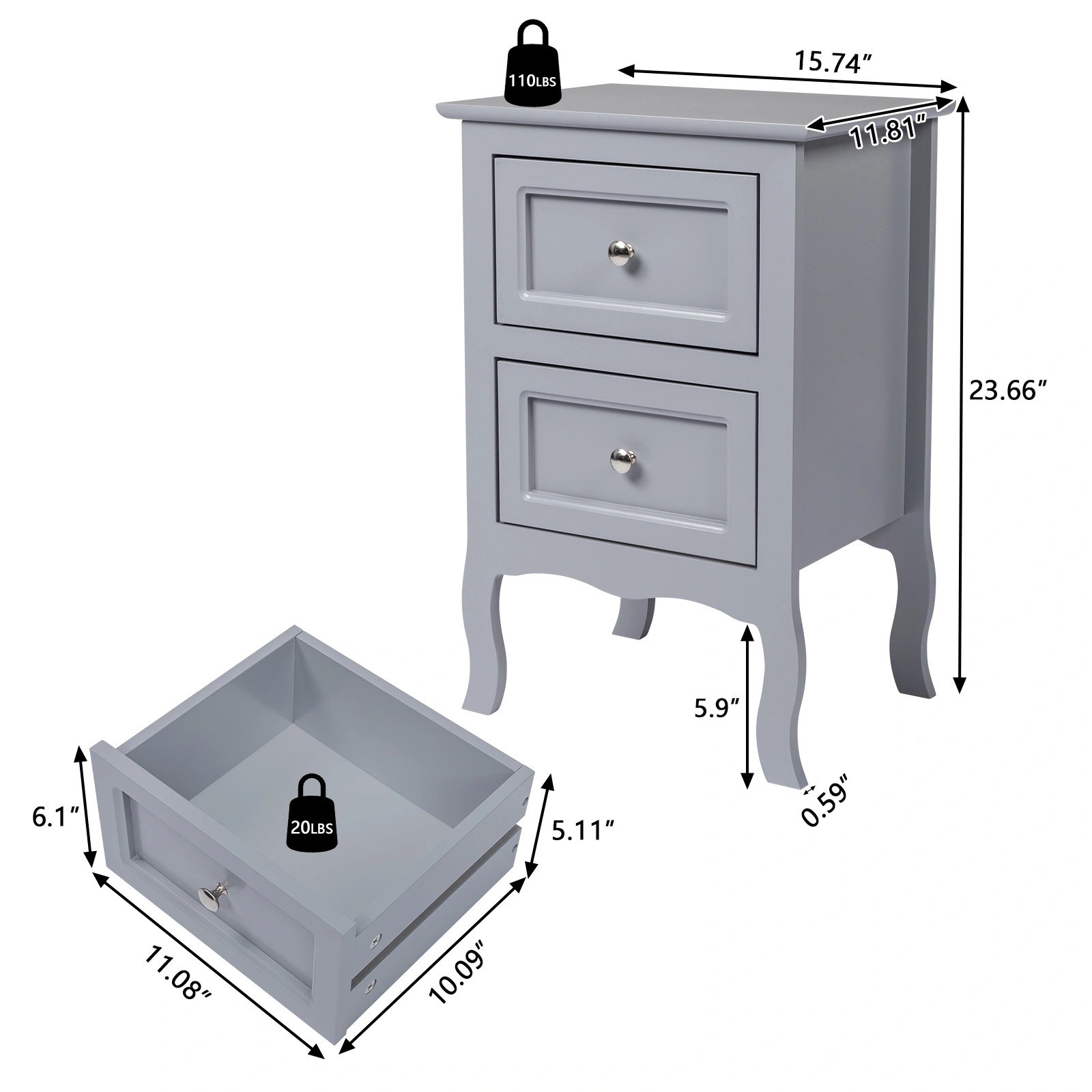2pcs Country Style Two-Tier Night Tables Large Size Grace view 6