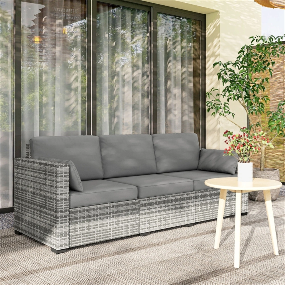 Premium Rattan 3-Seater Sofa, Wicker Outdoor Patio Couch with Cushions, Garden Lounge Seat for Living Room, Veranda, Deck view 2