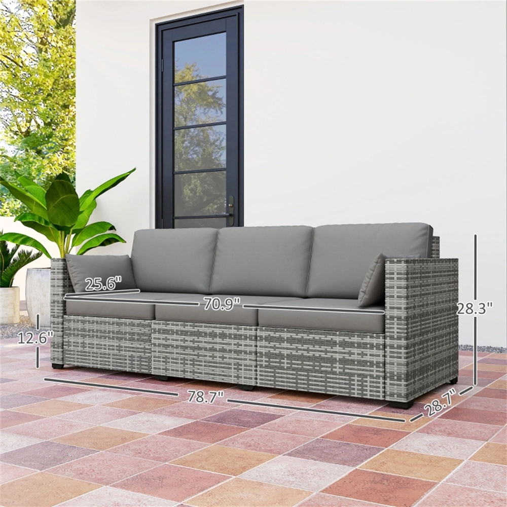Premium Rattan 3-Seater Sofa, Wicker Outdoor Patio Couch with Cushions, Garden Lounge Seat for Living Room, Veranda, Deck view 3