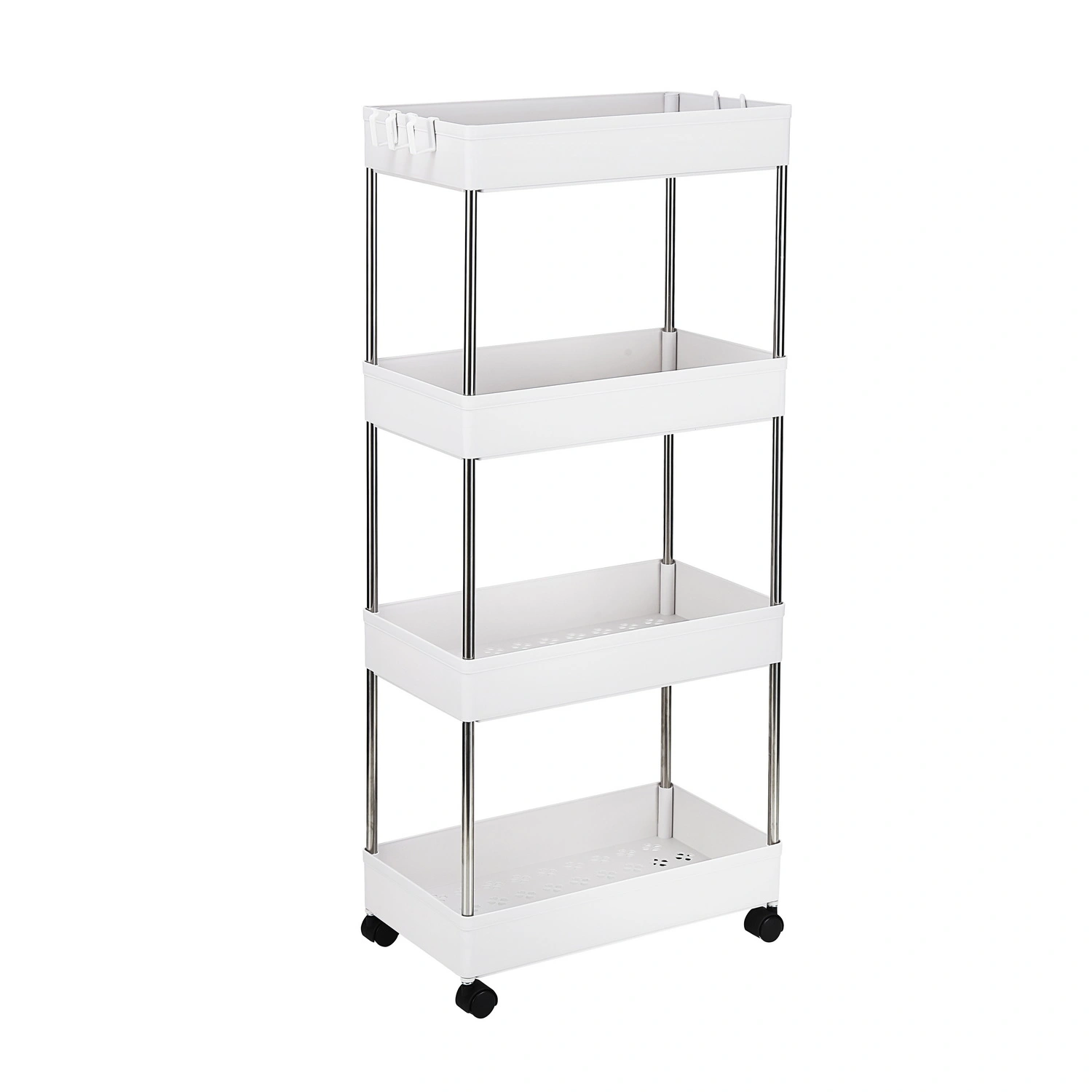 4-Layer Mobile Multi-functional Storage Cart,Suitable for Kitchen, Bathroom, Laundry Room Narrow Place, Plastic and Stainless Steel, White view 2