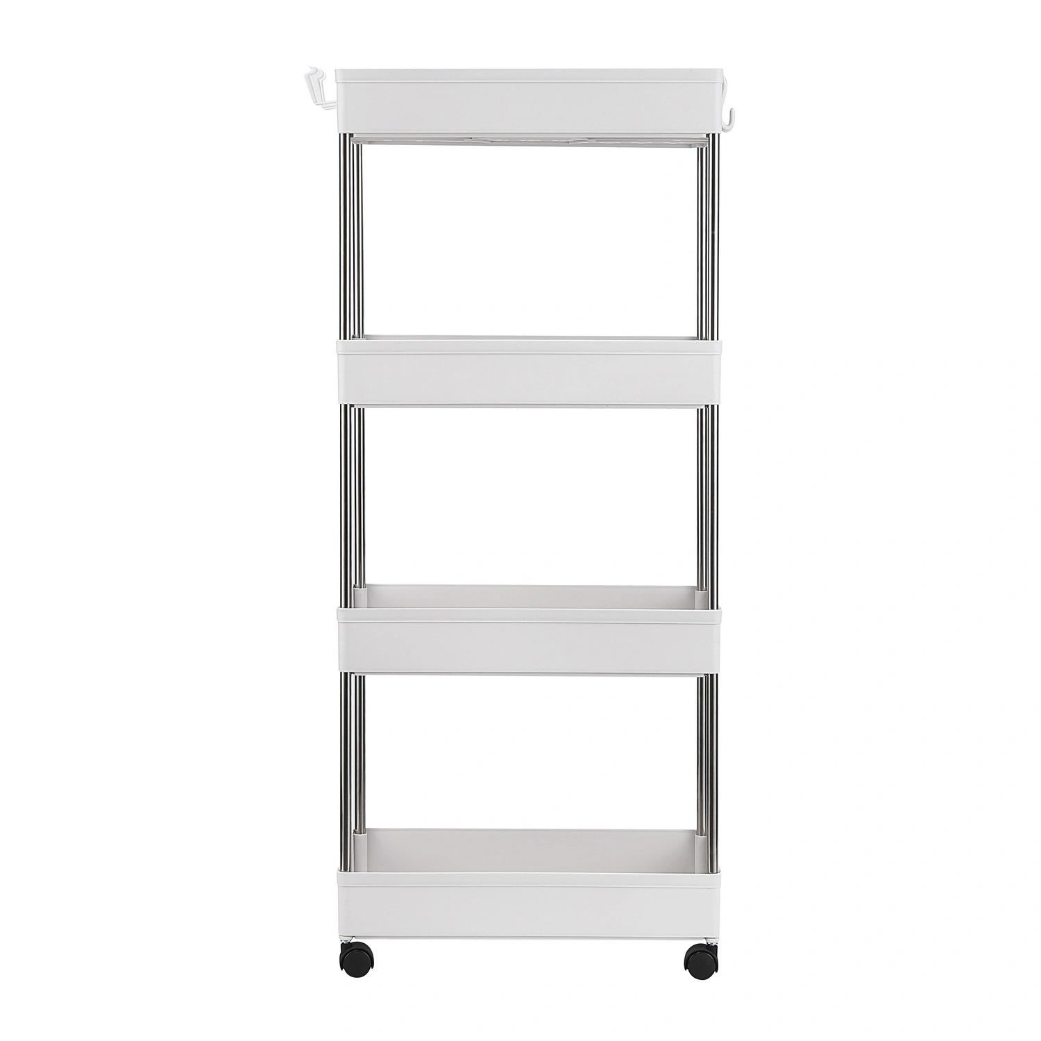 4-Layer Mobile Multi-functional Storage Cart,Suitable for Kitchen, Bathroom, Laundry Room Narrow Place, Plastic and Stainless Steel, White view 3