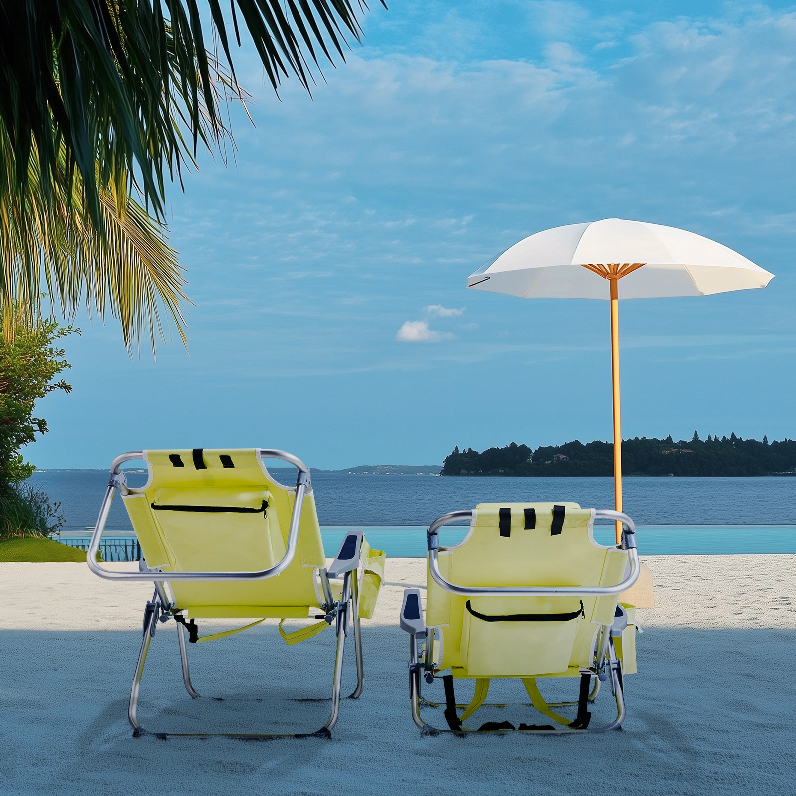 63*70*99cm Heightened Oxford Cloth Silver White Aluminum Tube Bearing 100kg Beach Chair Yellow view 14