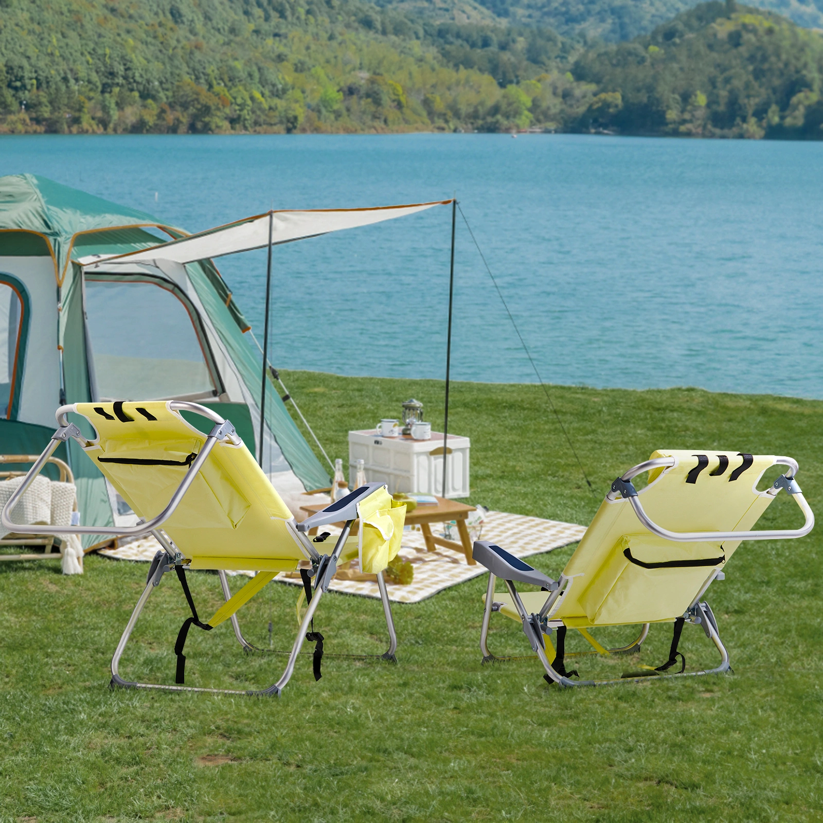 63*70*99cm Heightened Oxford Cloth Silver White Aluminum Tube Bearing 100kg Beach Chair Yellow view 15