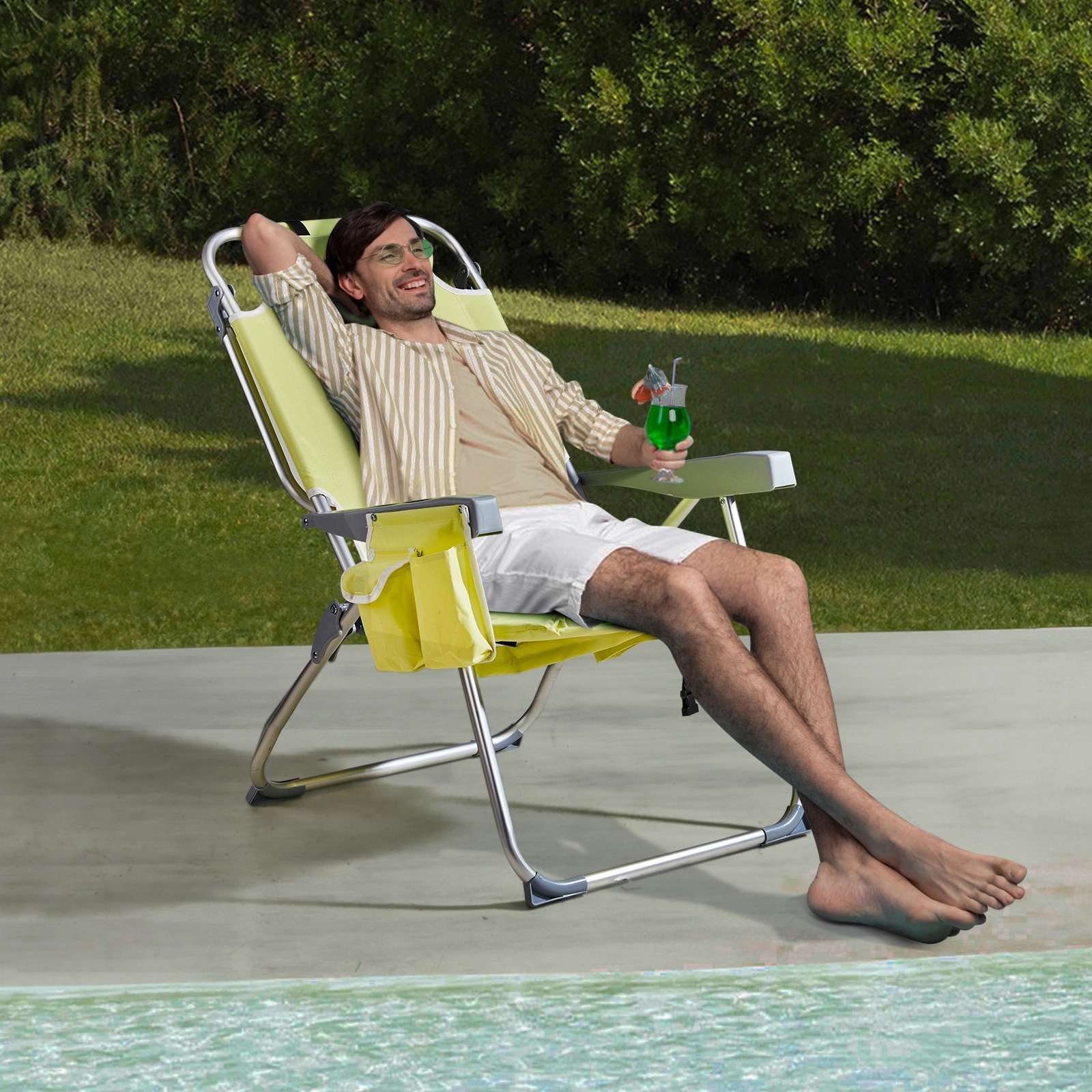 63*70*99cm Heightened Oxford Cloth Silver White Aluminum Tube Bearing 100kg Beach Chair Yellow view 17