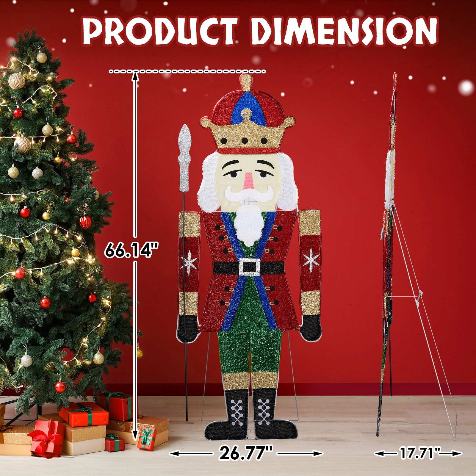 Lighted Nutcracker Christmas Yard Decorations, Pre-lit 2D Nutcracker Soldier with 162 LED Warm White Lights and Stakes for Xmas Outdoor Holiday Indoor Decor Lighted Holiday Displays view 10