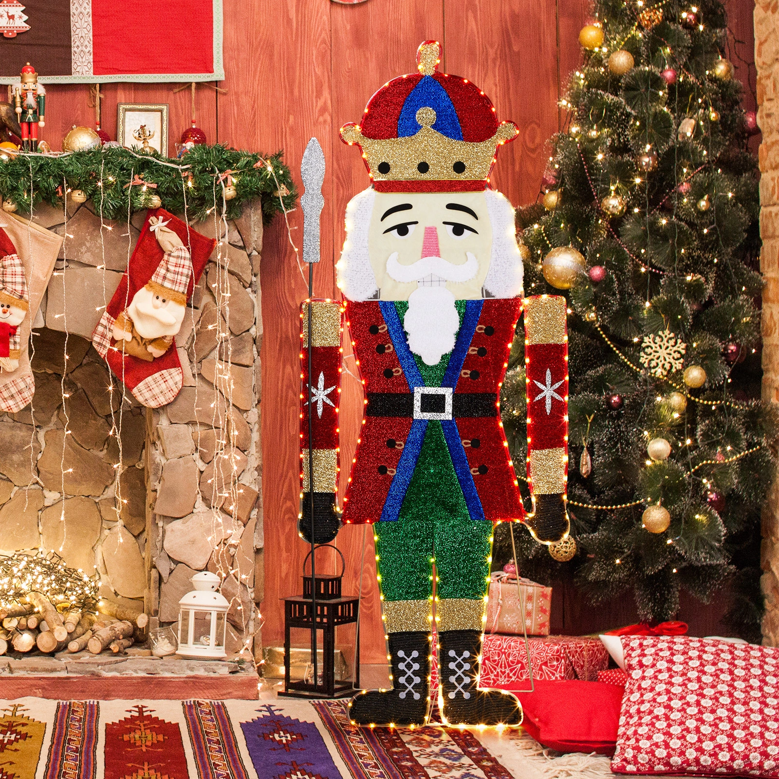 Lighted Nutcracker Christmas Yard Decorations, Pre-lit 2D Nutcracker Soldier with 162 LED Warm White Lights and Stakes for Xmas Outdoor Holiday Indoor Decor Lighted Holiday Displays view 11