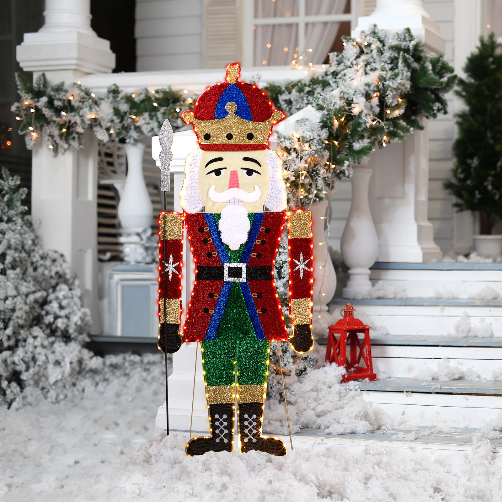 Lighted Nutcracker Christmas Yard Decorations, Pre-lit 2D Nutcracker Soldier with 162 LED Warm White Lights and Stakes for Xmas Outdoor Holiday Indoor Decor Lighted Holiday Displays view 14