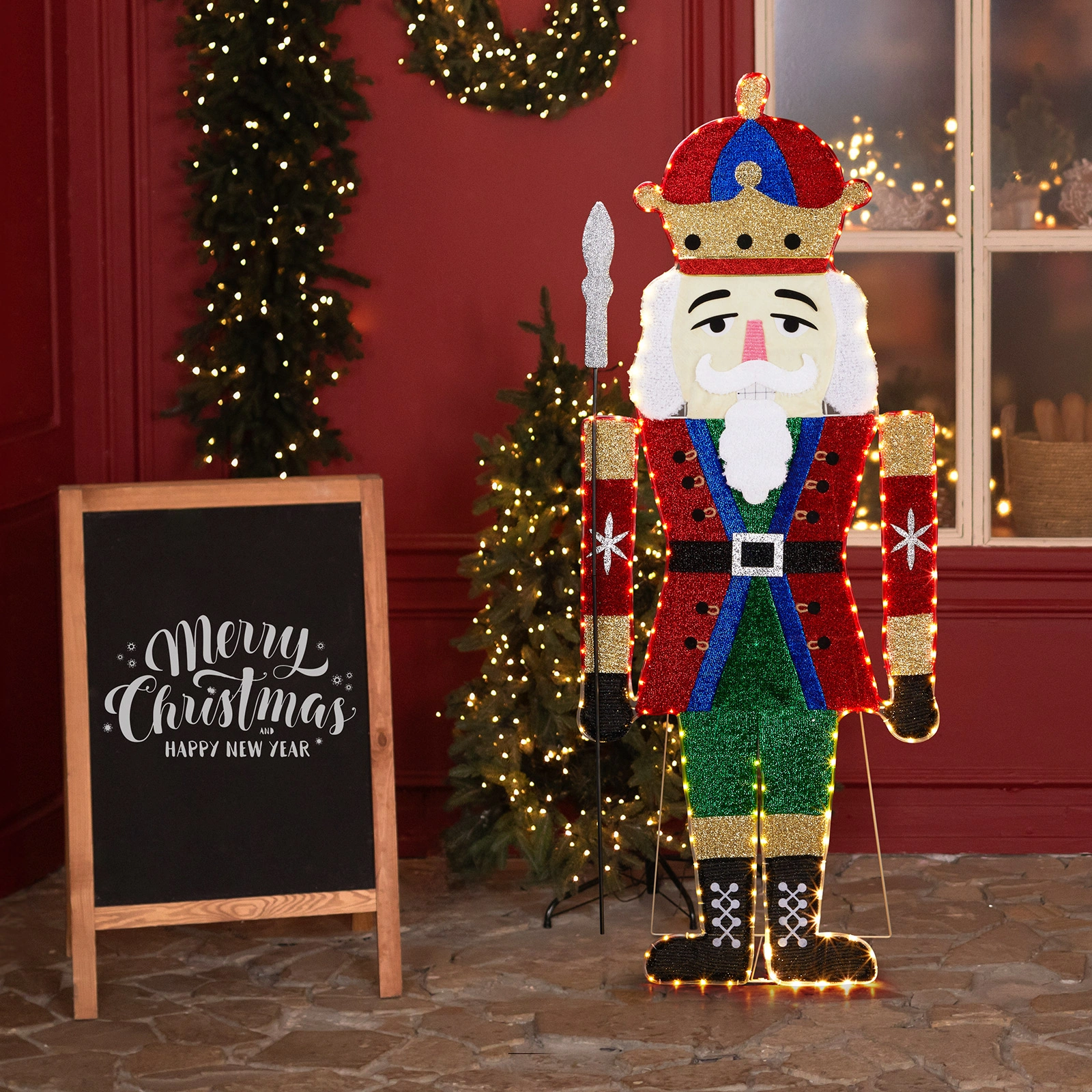Lighted Nutcracker Christmas Yard Decorations, Pre-lit 2D Nutcracker Soldier with 162 LED Warm White Lights and Stakes for Xmas Outdoor Holiday Indoor Decor Lighted Holiday Displays view 16