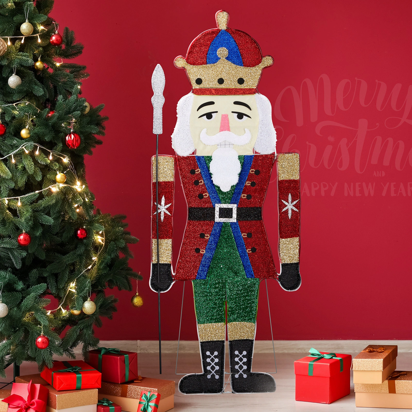 Lighted Nutcracker Christmas Yard Decorations, Pre-lit 2D Nutcracker Soldier with 162 LED Warm White Lights and Stakes for Xmas Outdoor Holiday Indoor Decor Lighted Holiday Displays view 18