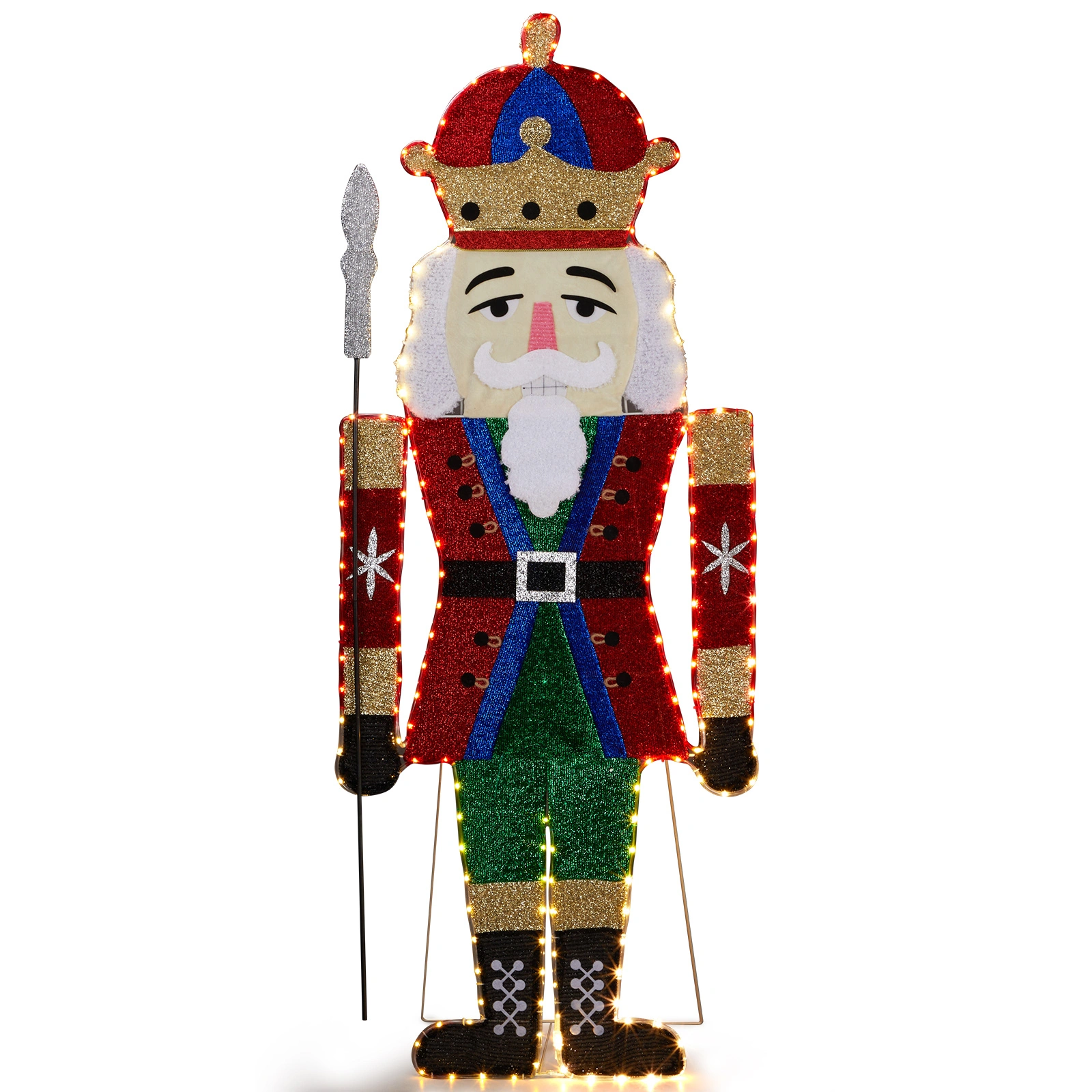 Lighted Nutcracker Christmas Yard Decorations, Pre-lit 2D Nutcracker Soldier with 162 LED Warm White Lights and Stakes for Xmas Outdoor Holiday Indoor Decor Lighted Holiday Displays view 4