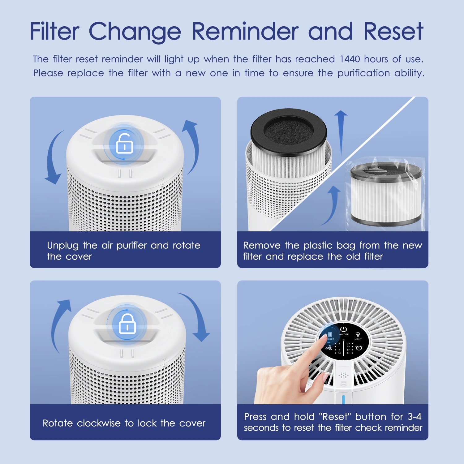 MOOKA Air Purifier with HEPA Filter, 300 Sq Ft Coverage, Removes Odor Dust Mold Pollen Allergens Smoke for Home Bedroom Office view 3
