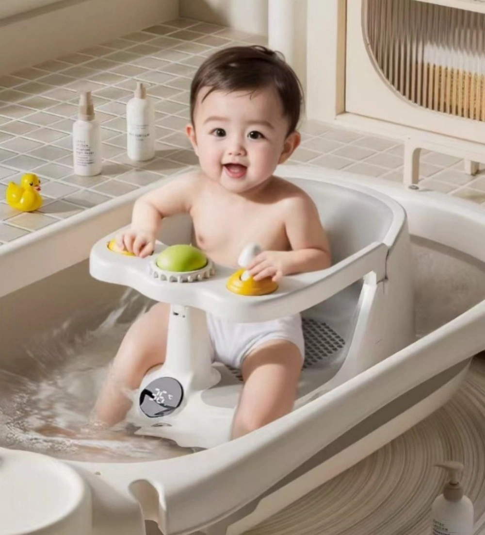 Baby Bath Seat with Temperature Display - Non-Slip Soft Toddler Bath Chair with Suction Cups for Bathtub Safety and Comfort view 4