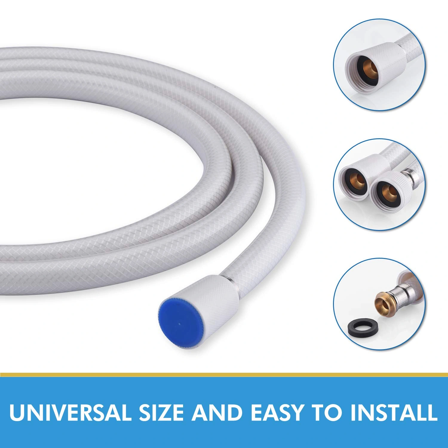 PVC Shower Hose 59 Inches Extra Long Smooth Handheld Shower Hose Flexible Anti-Kink Handheld Shower Head Hose with brass spin inner core White[Unable to ship on weekends, please place orders with caut view 4