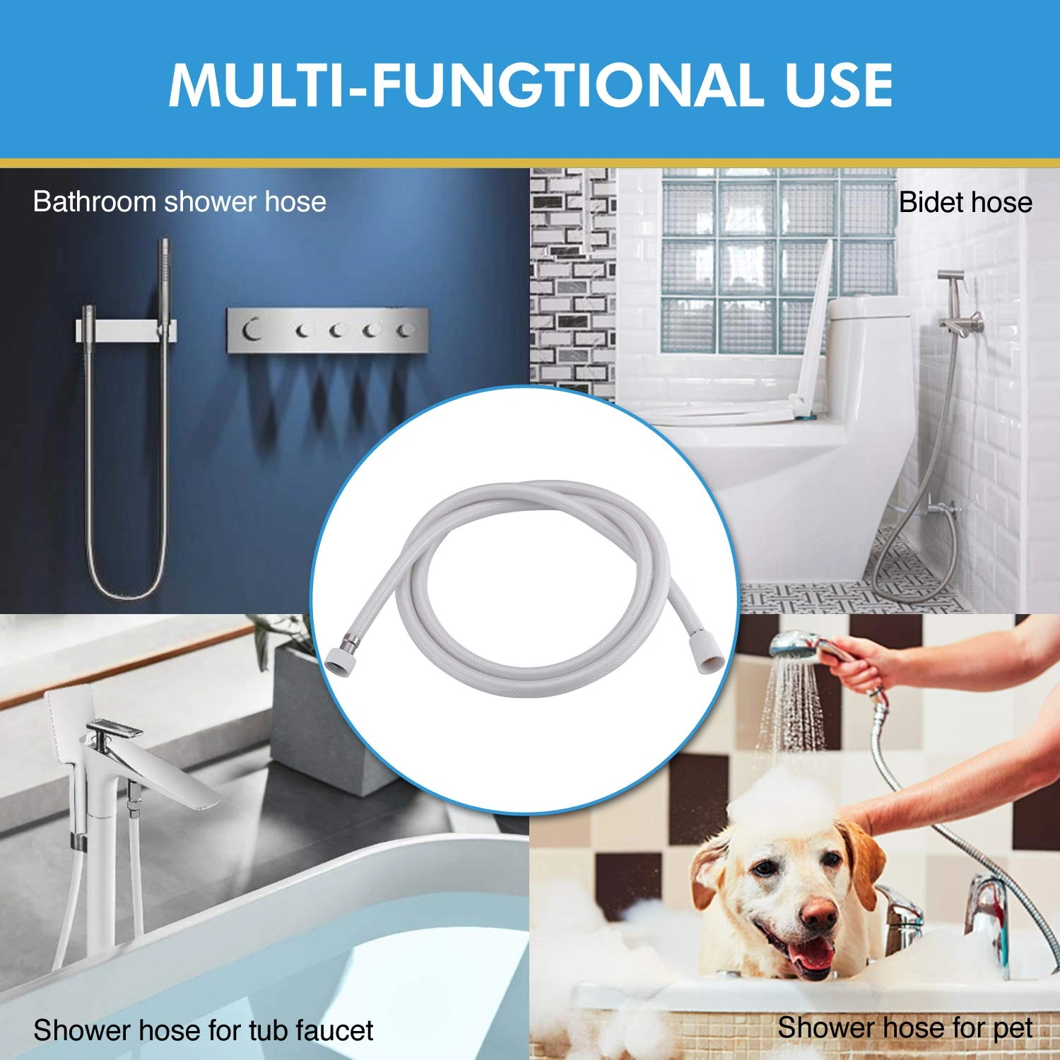 PVC Shower Hose 59 Inches Extra Long Smooth Handheld Shower Hose Flexible Anti-Kink Handheld Shower Head Hose with brass spin inner core White[Unable to ship on weekends, please place orders with caut view 5