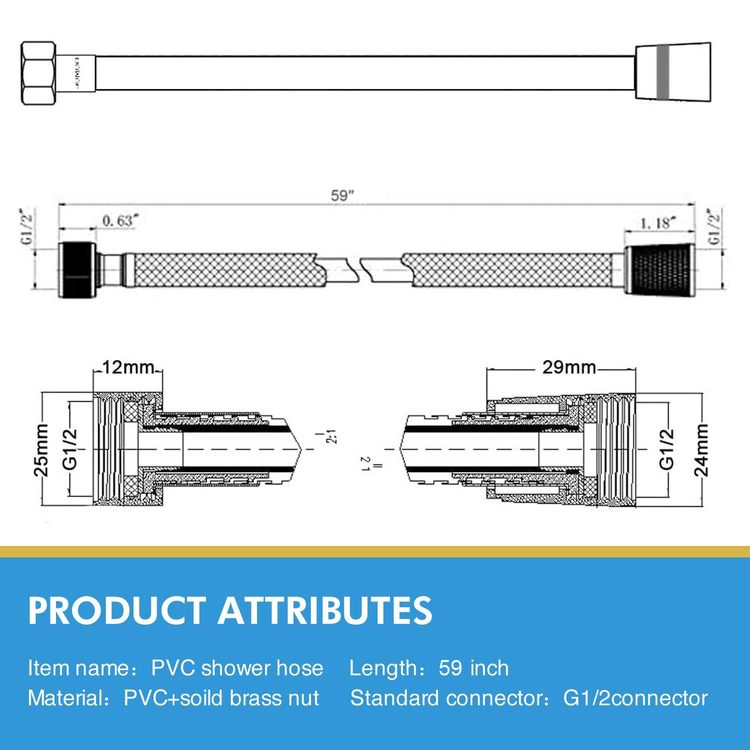 PVC Shower Hose 59 Inches Extra Long Smooth Handheld Shower Hose Flexible Anti-Kink Handheld Shower Head Hose with brass spin inner core White[Unable to ship on weekends, please place orders with caut view 6