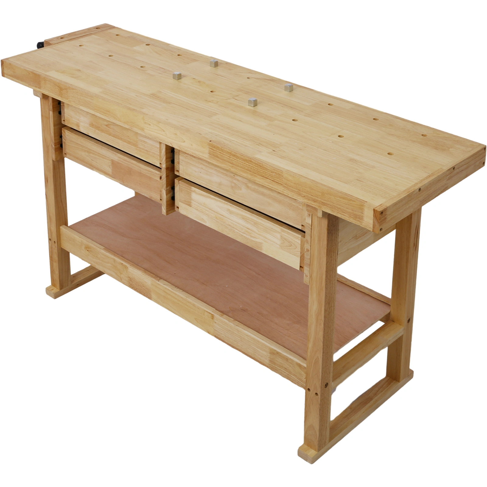 60 Inch Workbench with 4 Drawers, Wooden Workstation for Garage & Workshop, Heavy Duty Cast Iron Vise 7" Jaw, Gray view 2