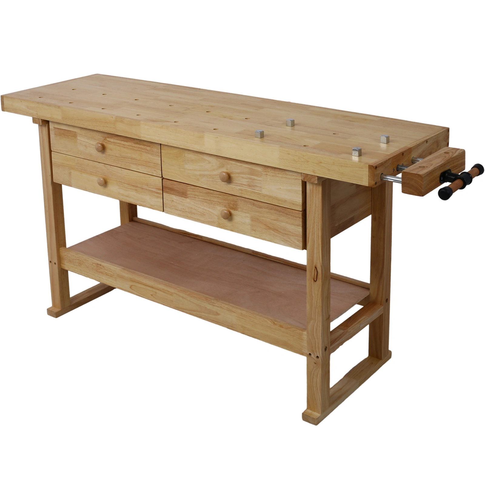 60 Inch Workbench with 4 Drawers, Wooden Workstation for Garage & Workshop, Heavy Duty Cast Iron Vise 7" Jaw, Gray view 6