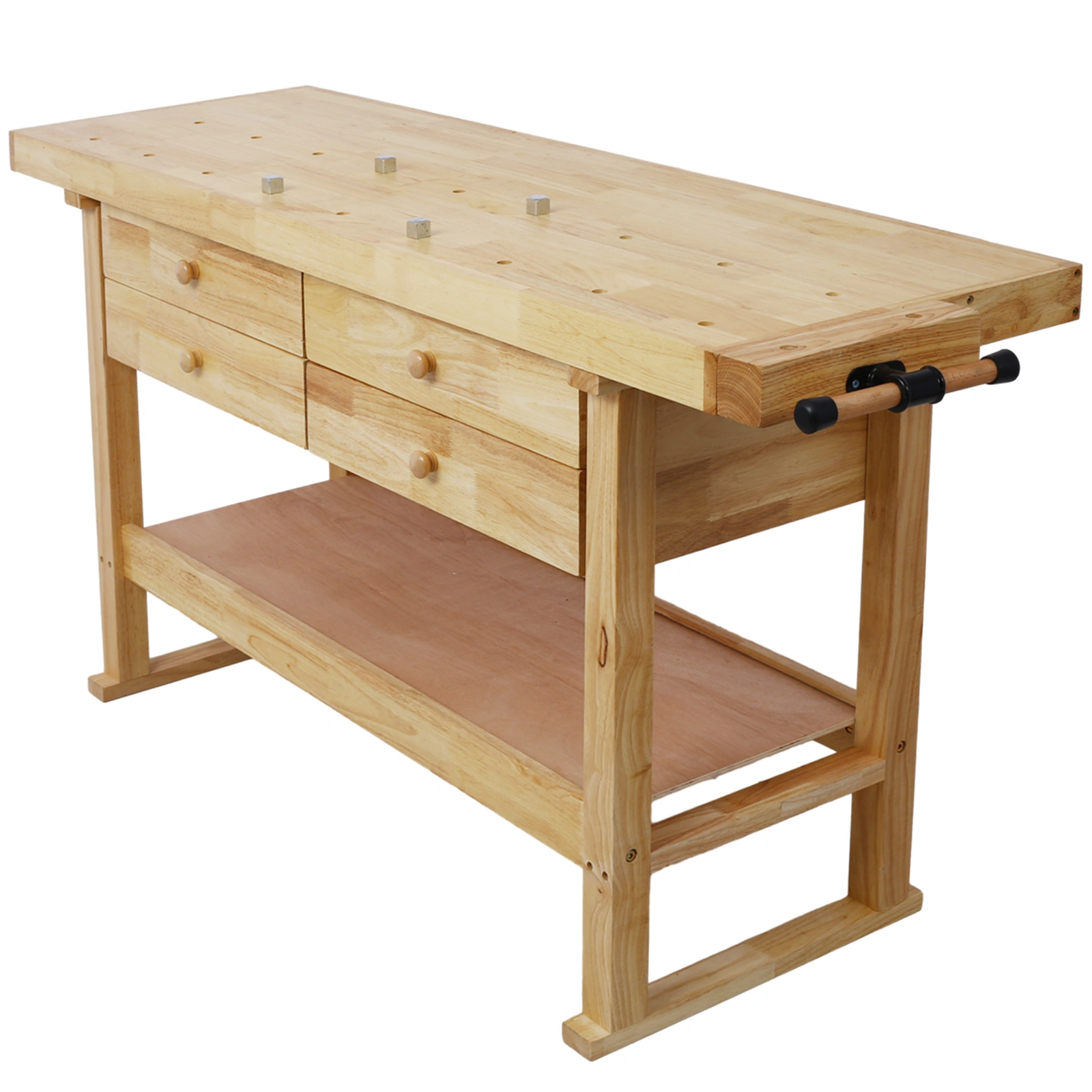 60 Inch Workbench with 4 Drawers, Wooden Workstation for Garage & Workshop, Heavy Duty Cast Iron Vise 7" Jaw, Gray view 8