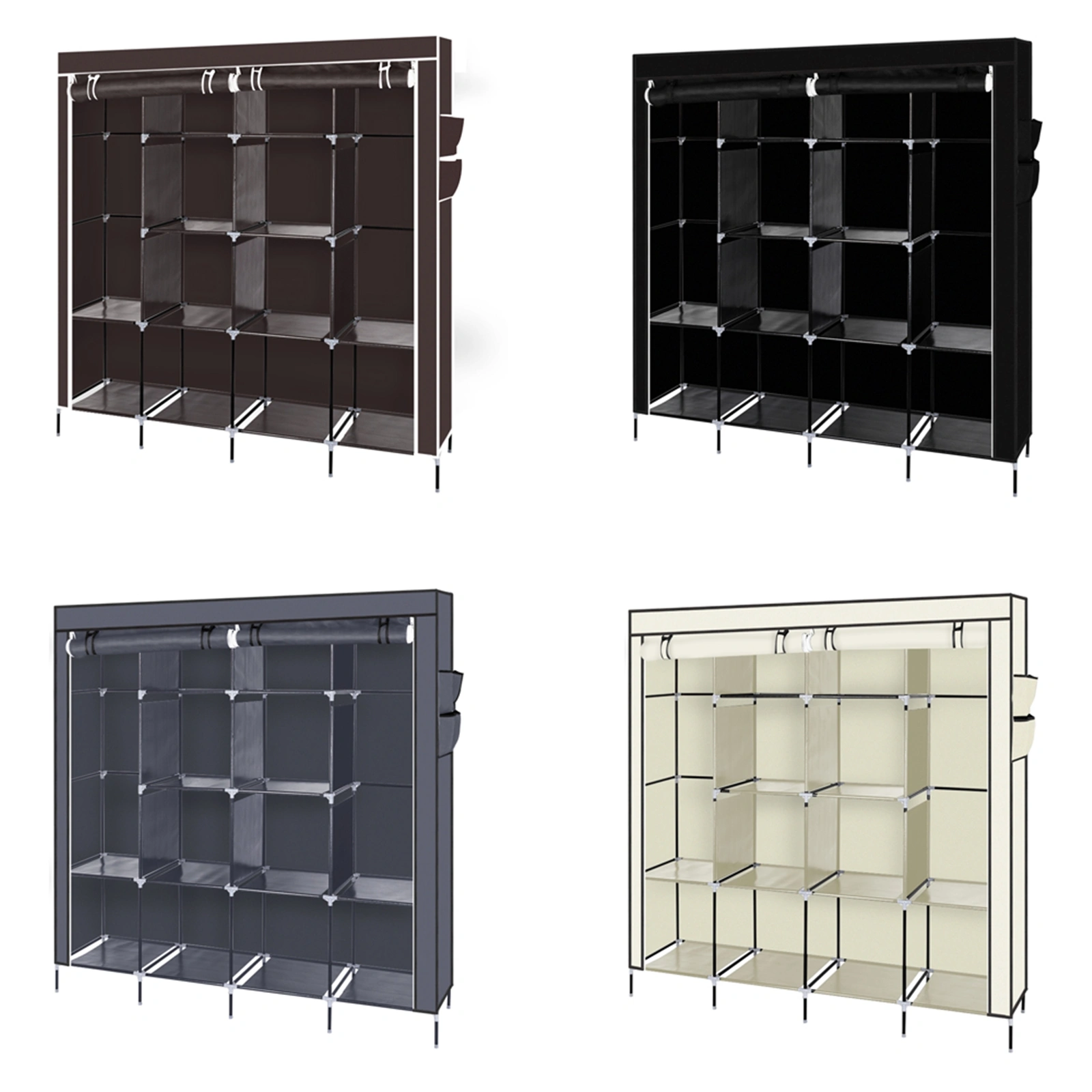 67" Portable Clothes Closet Wardrobe Storage Rack with 12 Shelves & 4 Side Pockets, Gray view 14