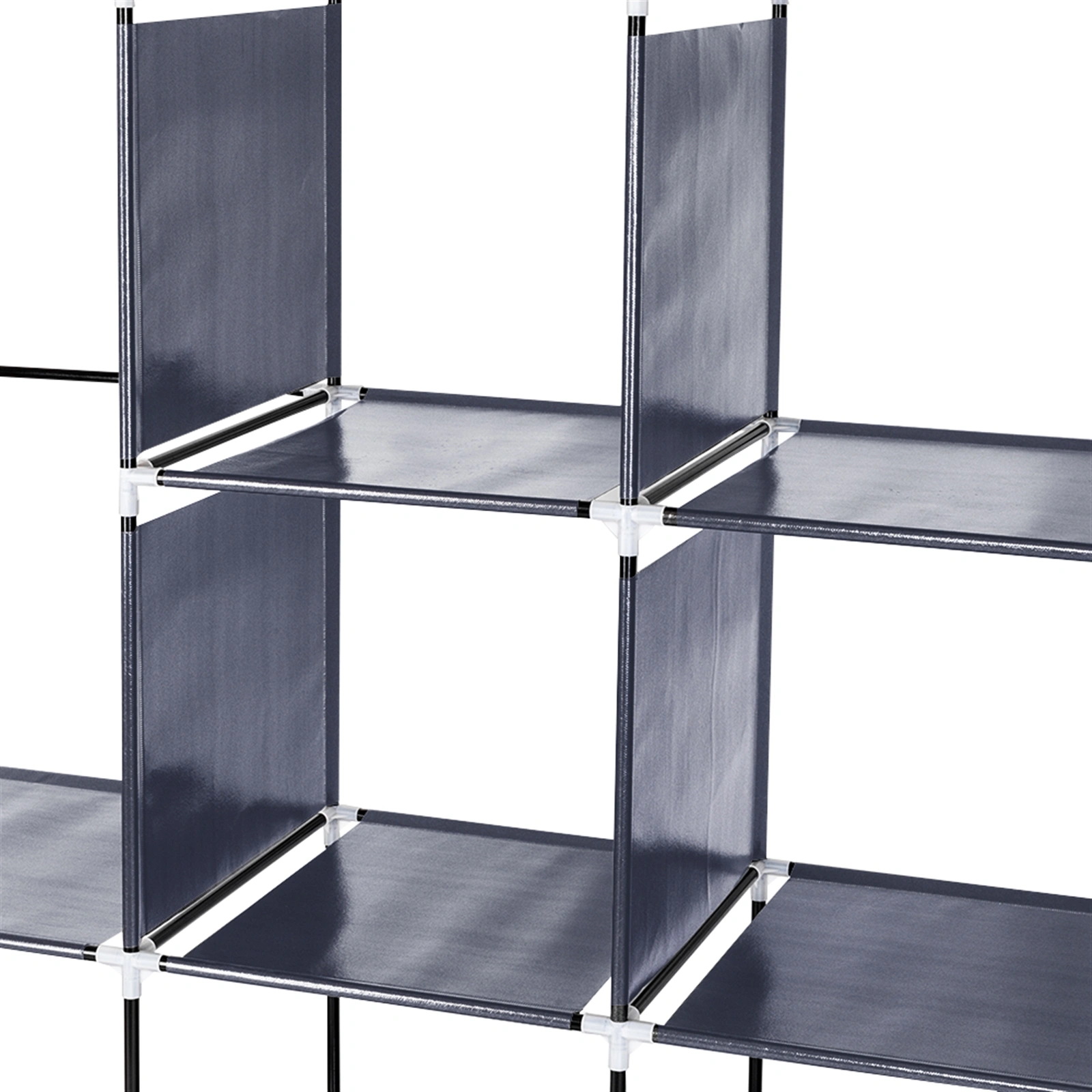 67" Portable Clothes Closet Wardrobe Storage Rack with 12 Shelves & 4 Side Pockets, Gray view 27