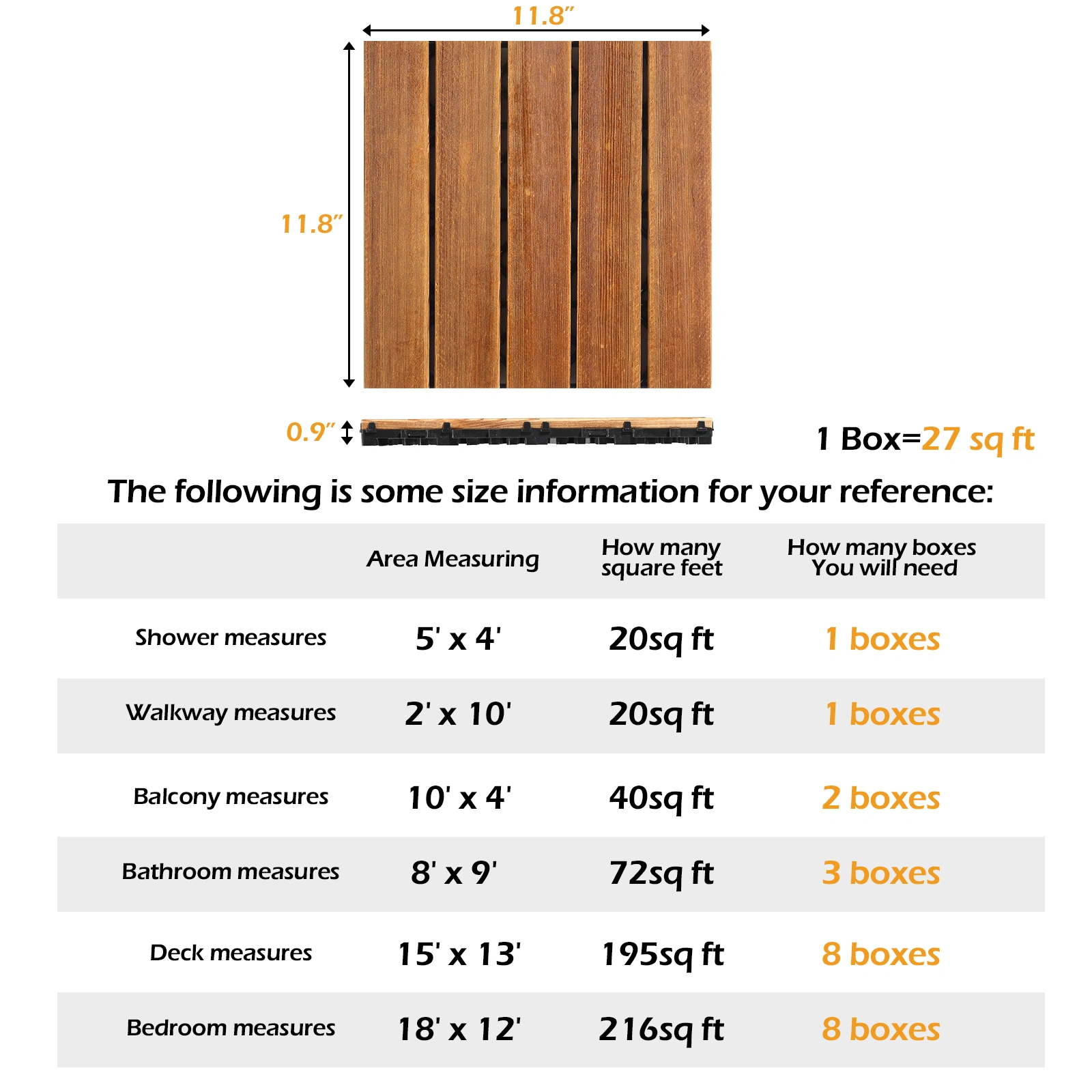 27pcs Wood Interlocking Deck Tiles 11.8"x11.8", Waterproof Flooring Tiles for Indoor and Outdoor, Patio Wood Flooring for Patio Porch Poolside Balcony Backyard, Stripe Pattern view 12