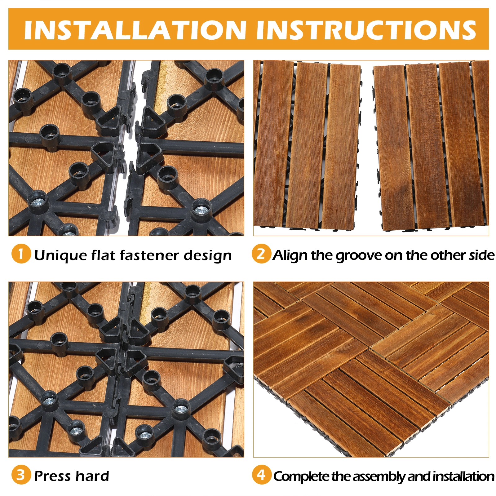 27pcs Wood Interlocking Deck Tiles 11.8"x11.8", Waterproof Flooring Tiles for Indoor and Outdoor, Patio Wood Flooring for Patio Porch Poolside Balcony Backyard, Stripe Pattern view 13