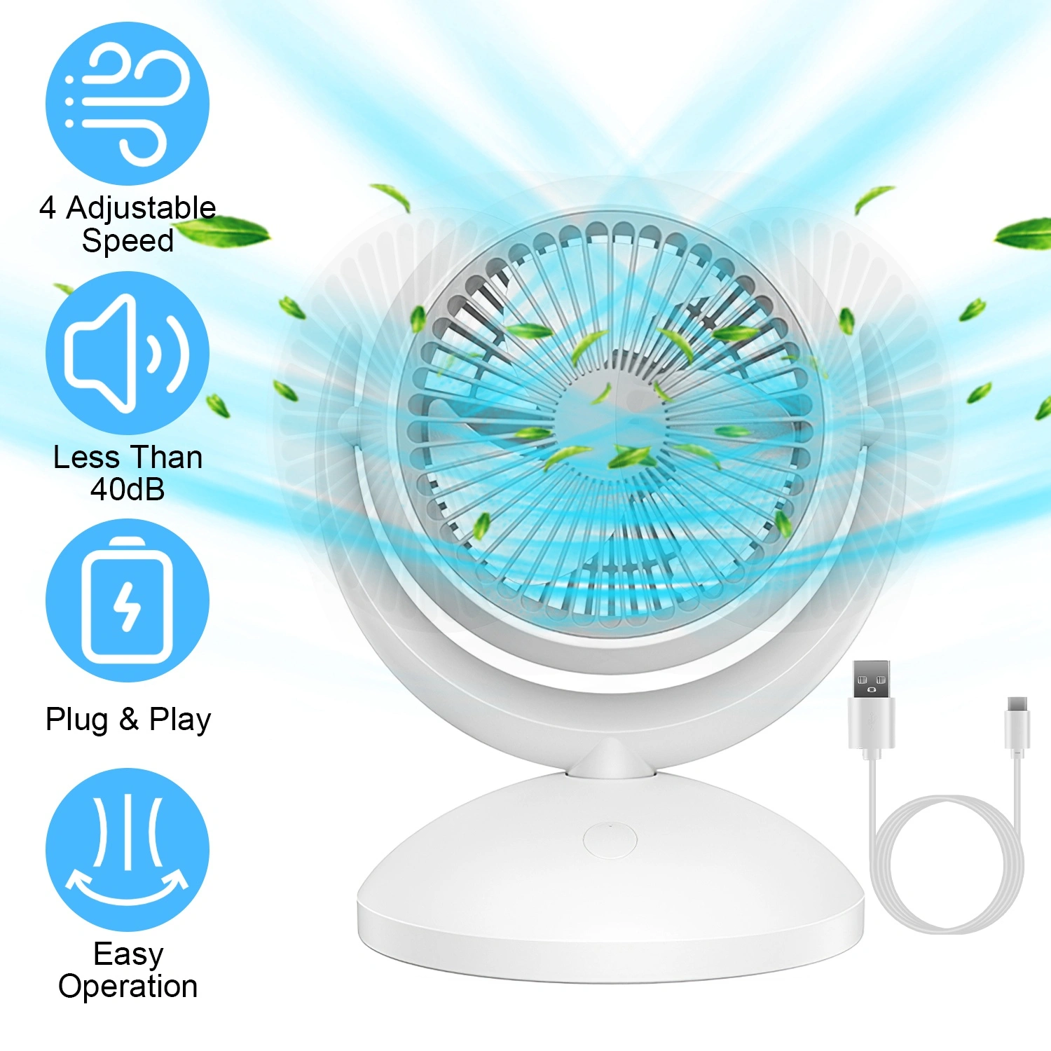 Air Circulator Desk Fan Portable Rechargeable Oscillating with 4 Speeds 360 Tilt Quiet 40dB for Home Office Bedroom view 4