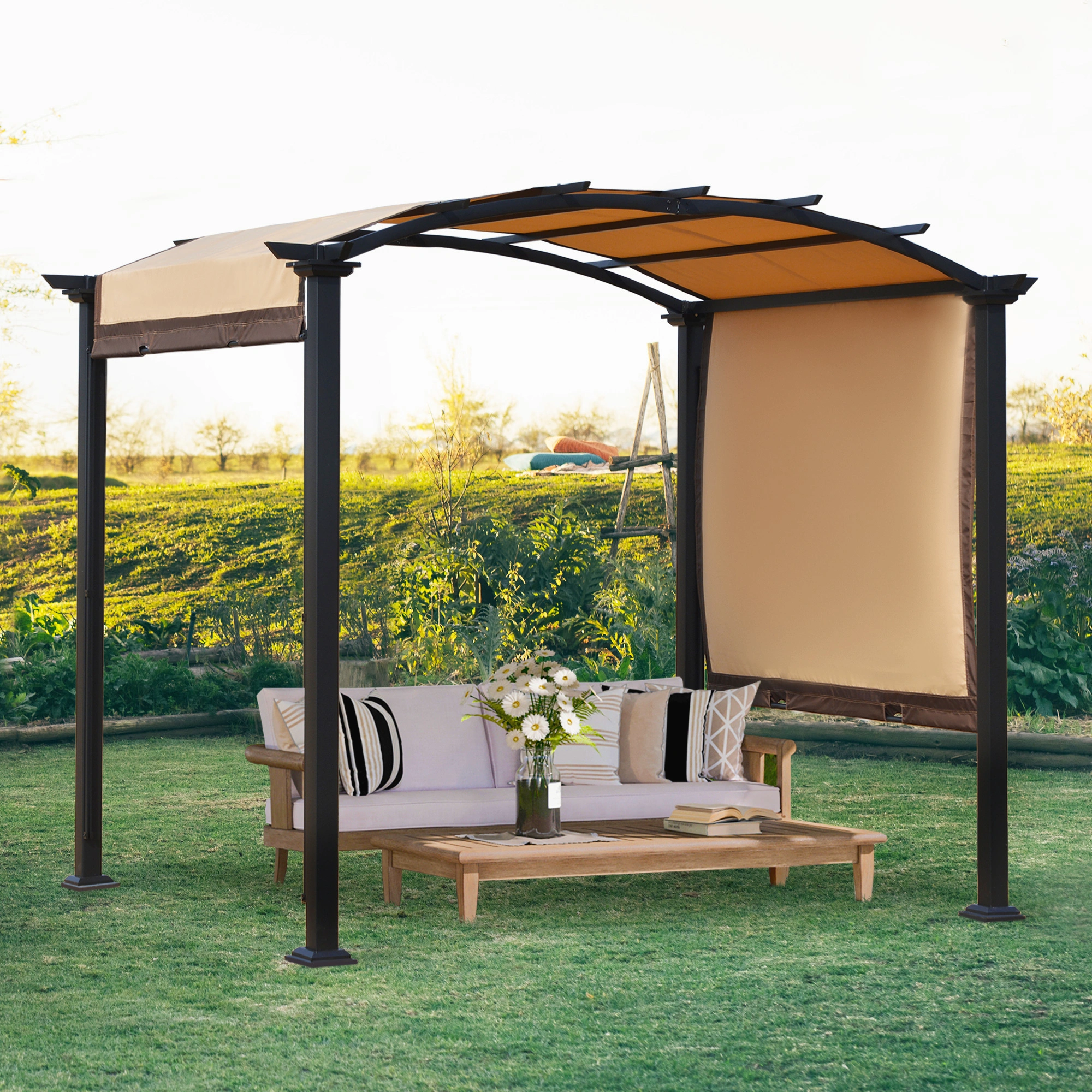 Patio Gazebo 10x10 ft Metal Steel Frame Garden Pergola Gazebo with Pop-up Canopy Roof, Gray, Outdoor Pavilion Tent for Backyard