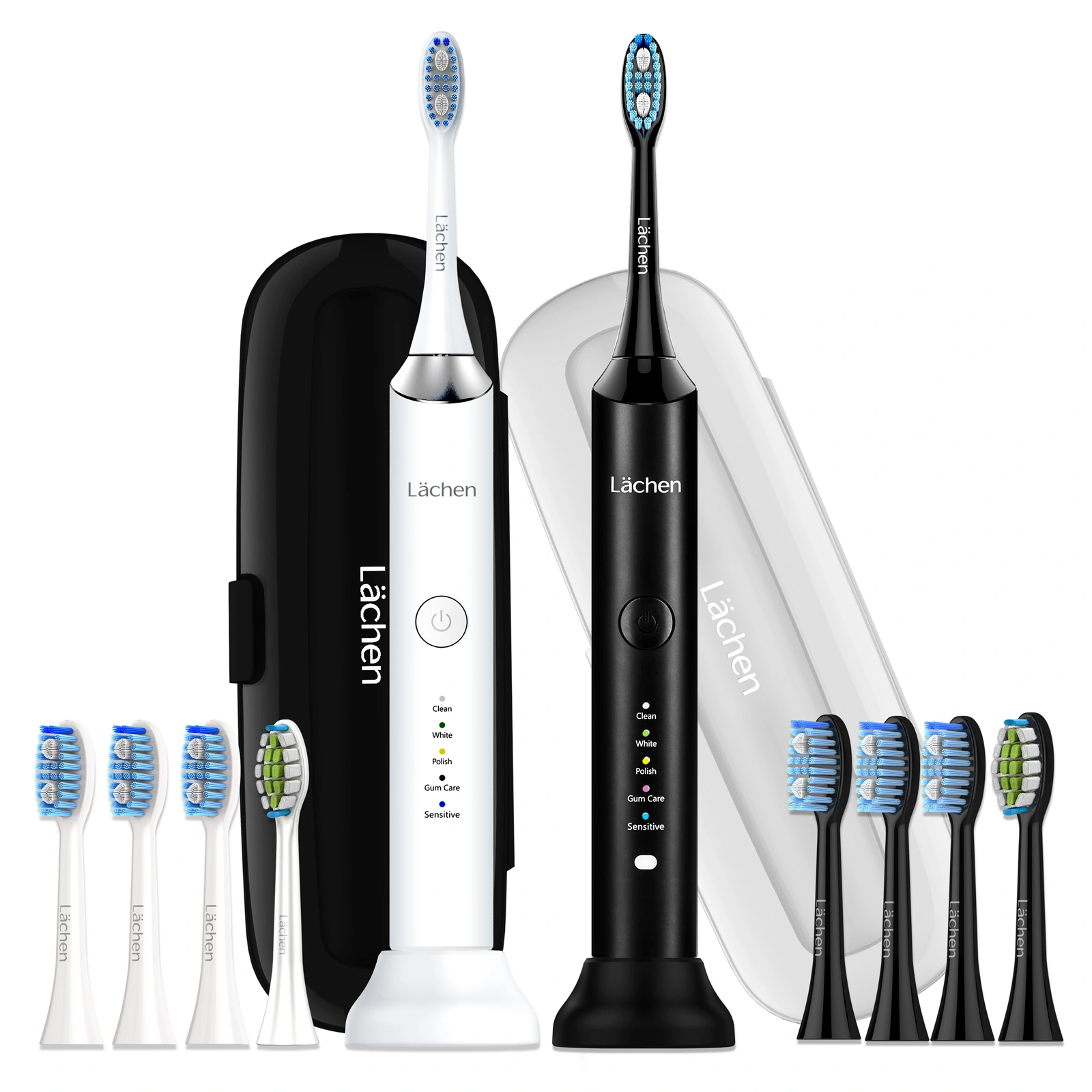 Schall Electric Toothbrush Sonic Double Pack, 2 Handles, 2 Travel Cases, 5 Modes, 10 Replacement Brush Heads view 3