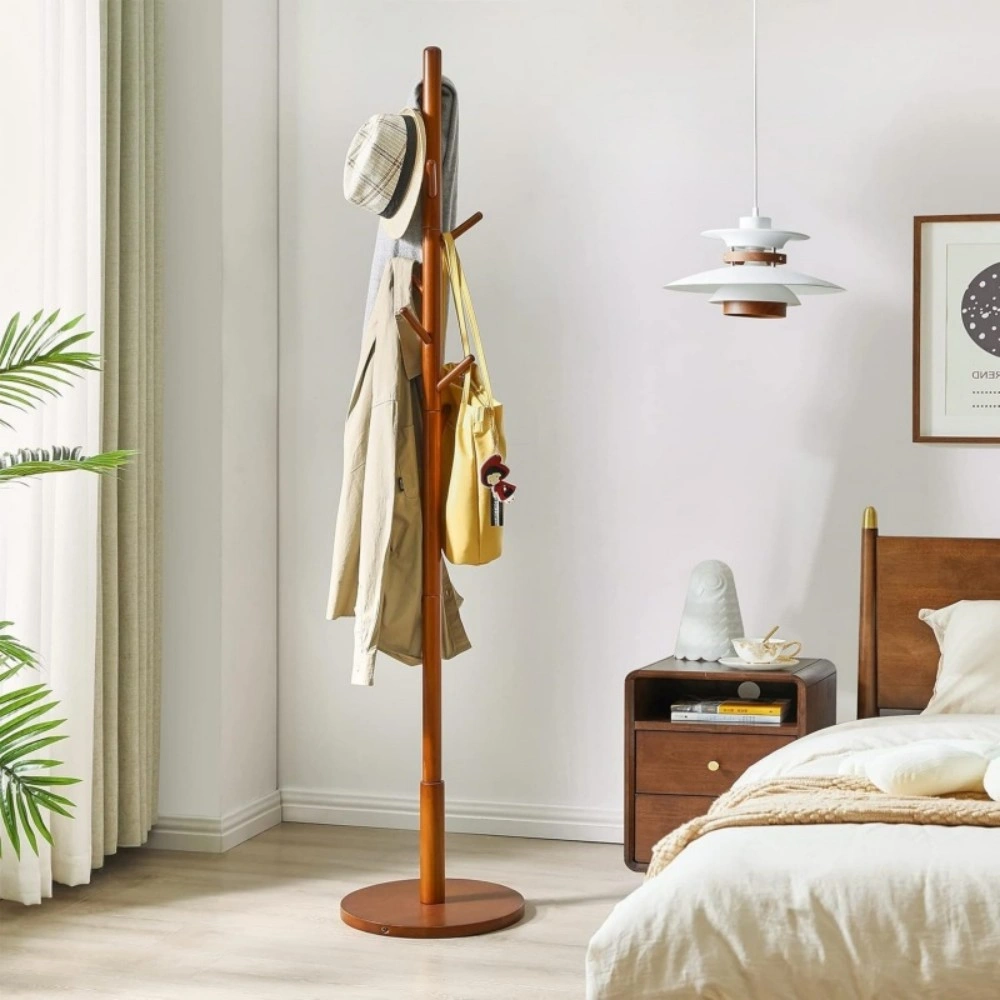 Wooden Coat Stand Tree with 8 Hooks, Hallway Clothes Rack for Jackets, Hats, Coats & Bags