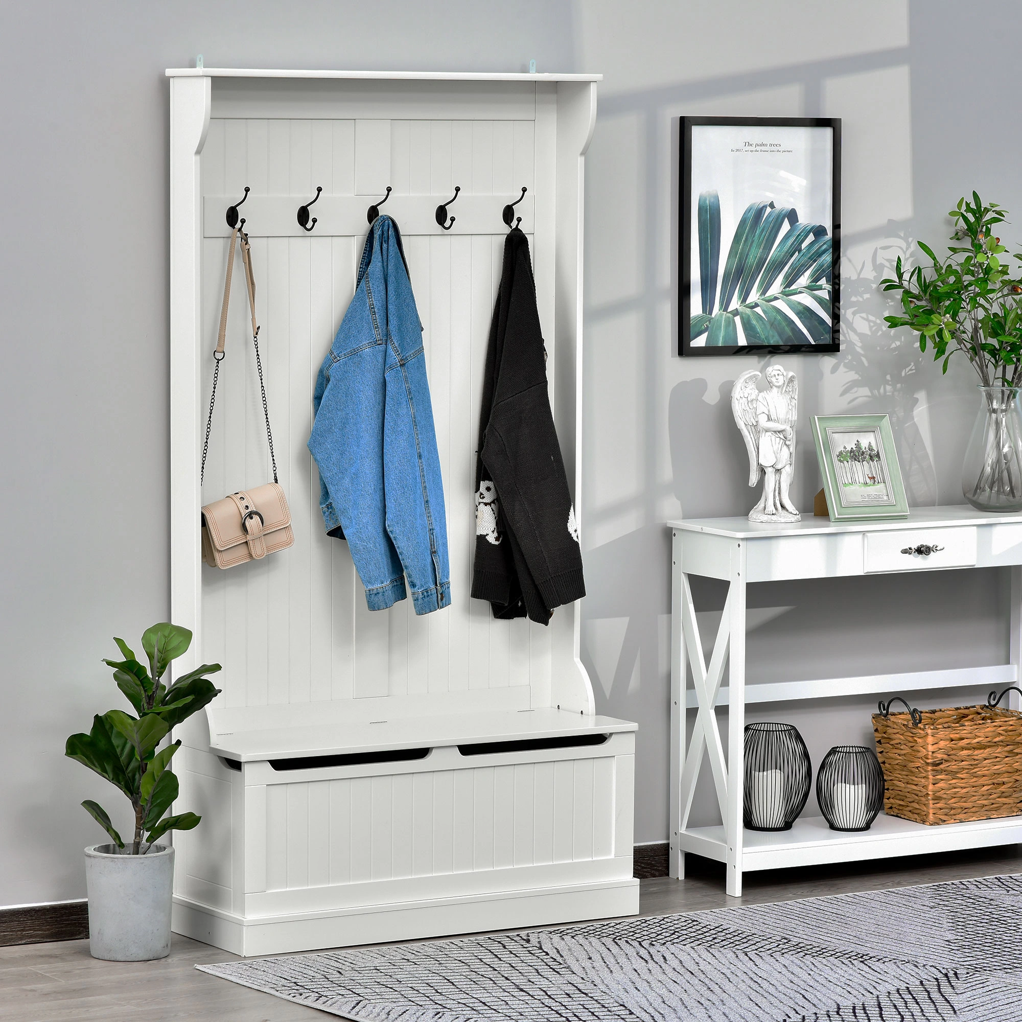 Hall Tree with Bench, Coat Rack & Umbrella Holder, Entryway Storage Organizer