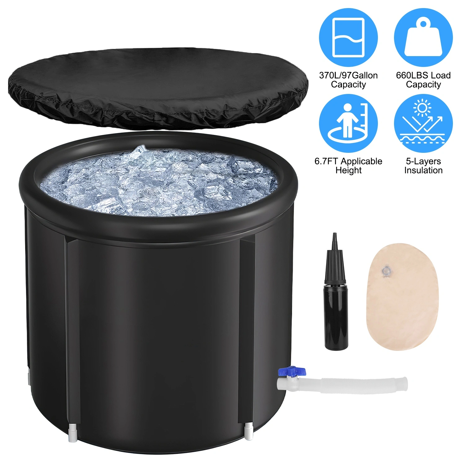 370L / 97 Gallon Cold Plunge Tub, 5-Layer Insulated Ice Bath for Muscle Recovery, Portable Ice Bathtub for Athletes, Indoor Outdoor Use view 10