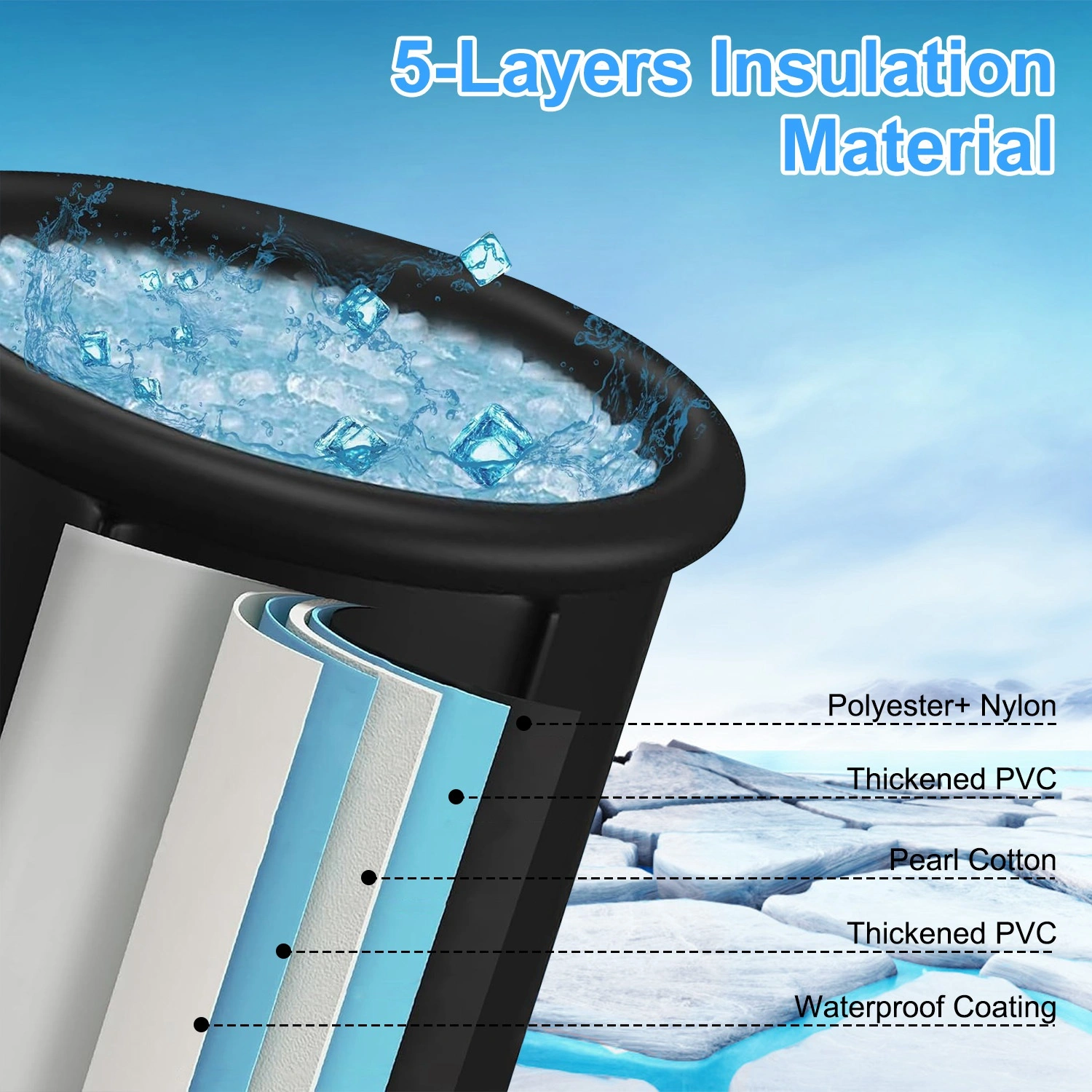370L / 97 Gallon Cold Plunge Tub, 5-Layer Insulated Ice Bath for Muscle Recovery, Portable Ice Bathtub for Athletes, Indoor Outdoor Use view 3