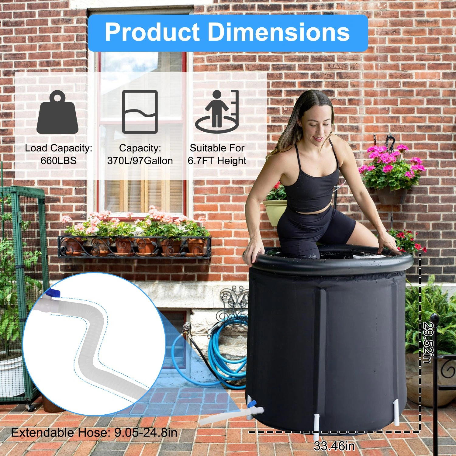 370L / 97 Gallon Cold Plunge Tub, 5-Layer Insulated Ice Bath for Muscle Recovery, Portable Ice Bathtub for Athletes, Indoor Outdoor Use view 5