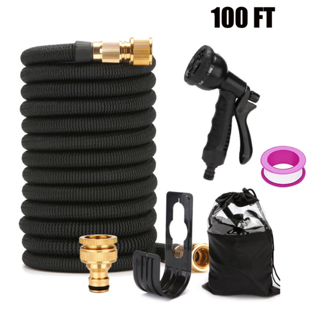 Heavy Duty Expandable Garden Hose 100ft, Flexible Expanding Hose with Spray Gun & Complete Accessory Kit view 2
