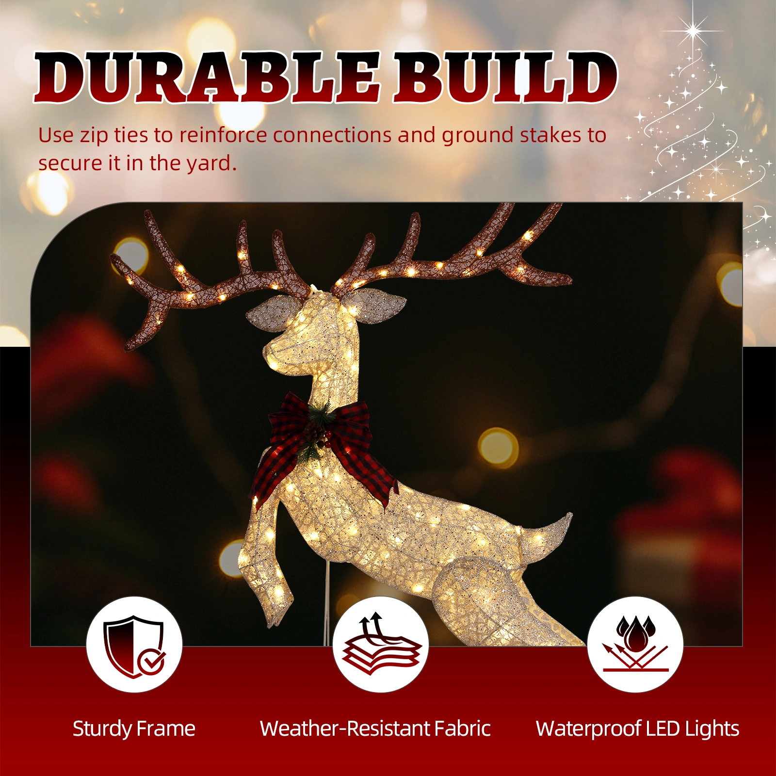1.5m Lighted Jumping Reindeer Christmas Decoration, Pre-lit with 100 Warm White LED Lights for Outdoor Indoor Holiday Xmas Display view 11