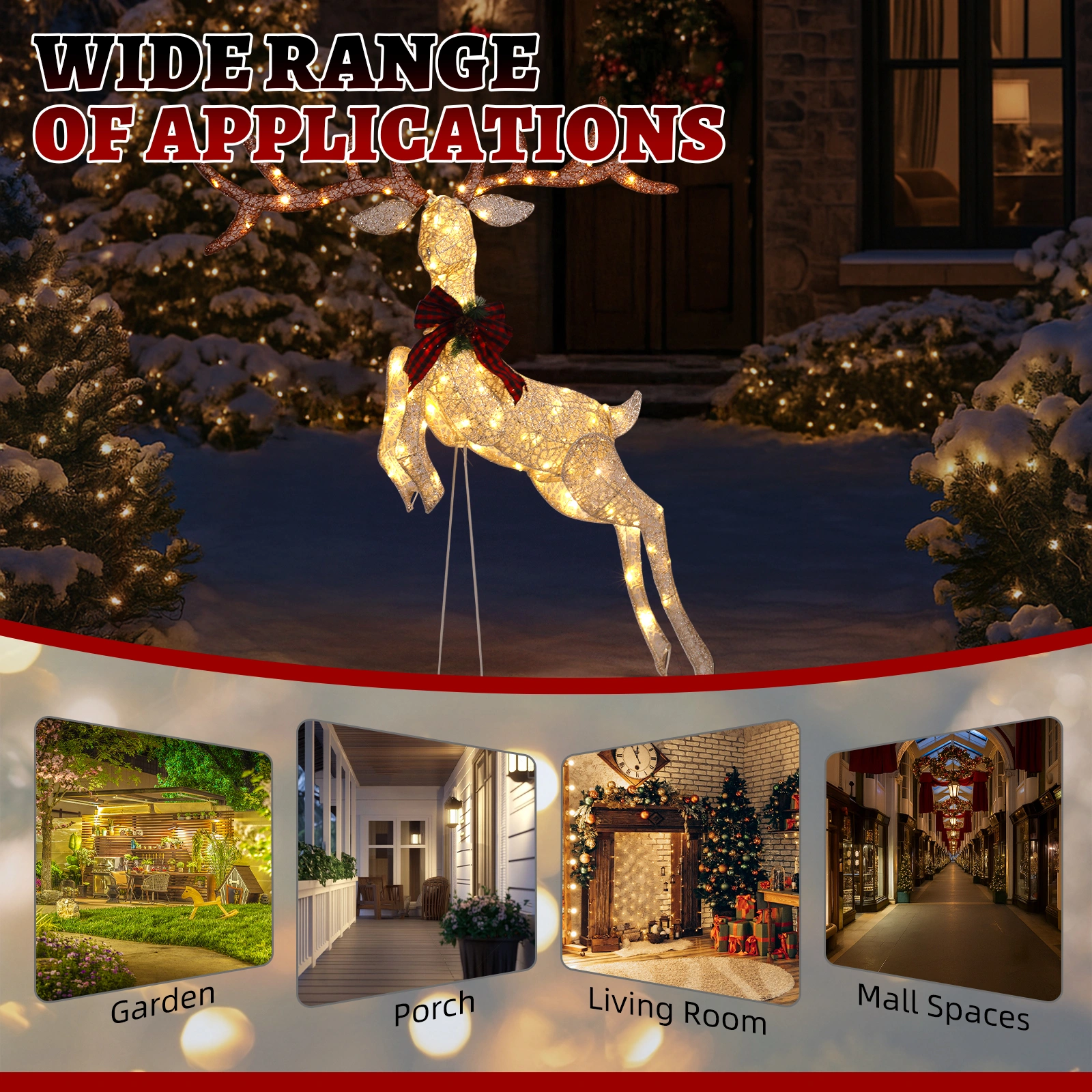 1.5m Lighted Jumping Reindeer Christmas Decoration, Pre-lit with 100 Warm White LED Lights for Outdoor Indoor Holiday Xmas Display view 13