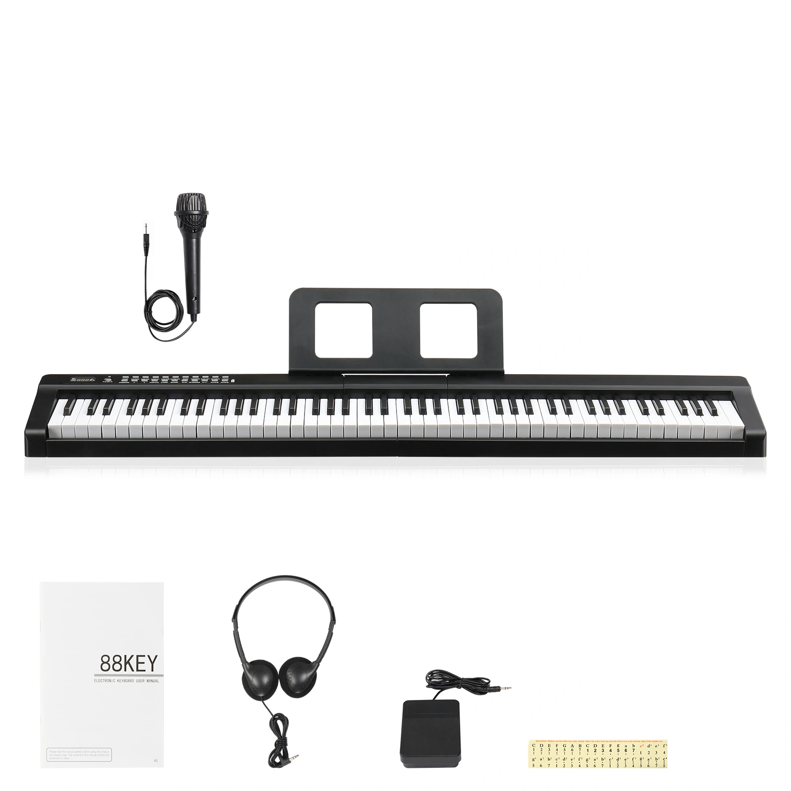 GPP-101 88 Key Digital Piano Full Size Semi-Weighted Keyboard with MIDI Bluetooth Headphone Output, Black