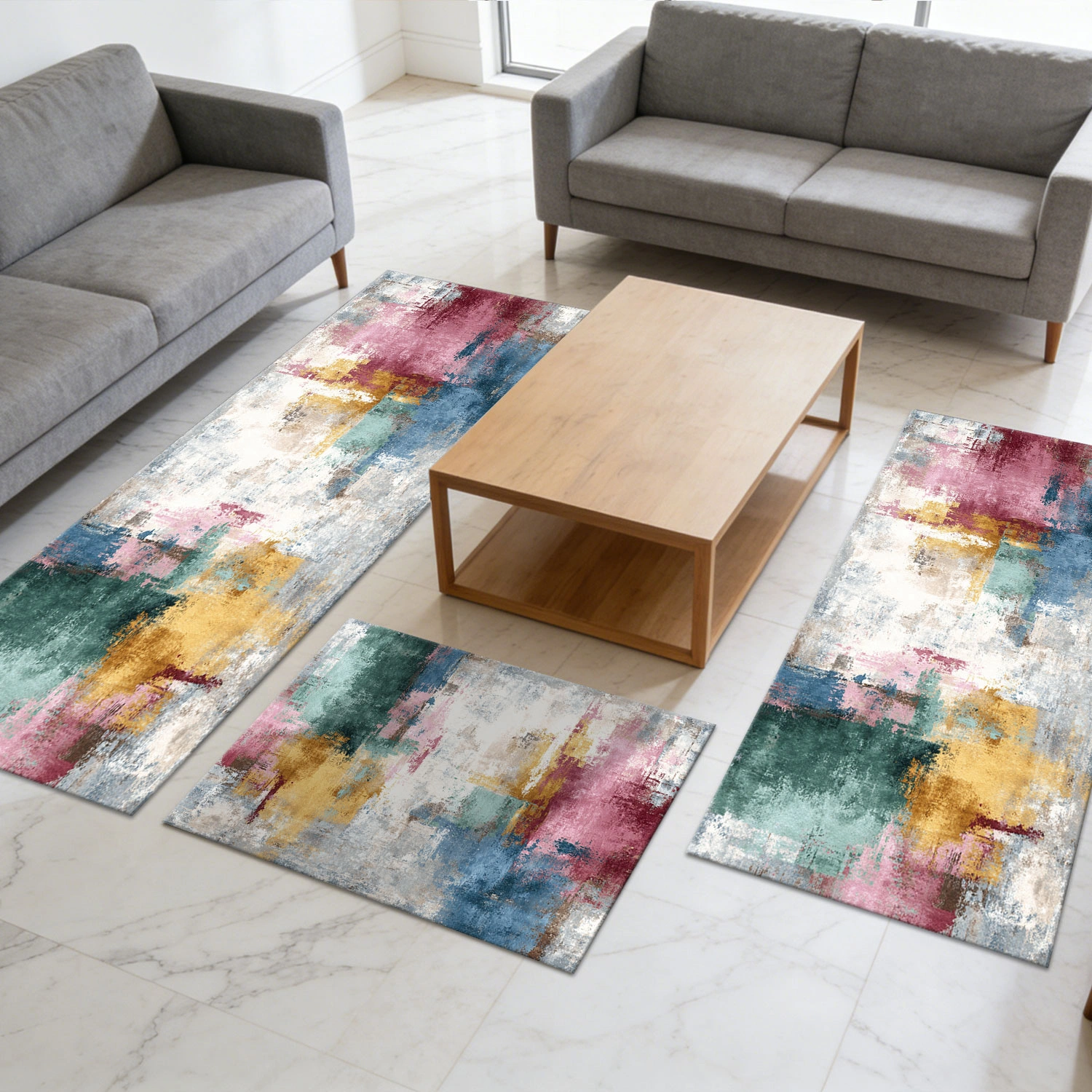 Three-piece kitchen rug set, non-slip and washable, abstract pattern kitchen hallway rug, soft and comfortable, suitable for sinks, floors, entrances, hallways and bathrooms. view 11