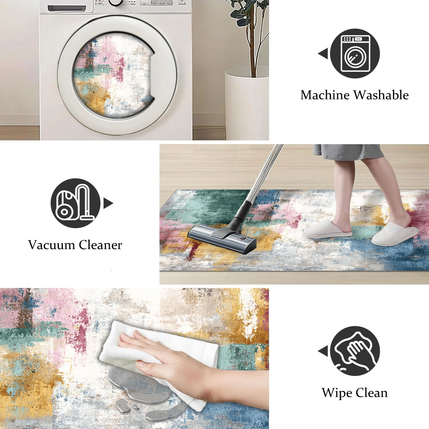 Three-piece kitchen rug set, non-slip and washable, abstract pattern kitchen hallway rug, soft and comfortable, suitable for sinks, floors, entrances, hallways and bathrooms. view 5