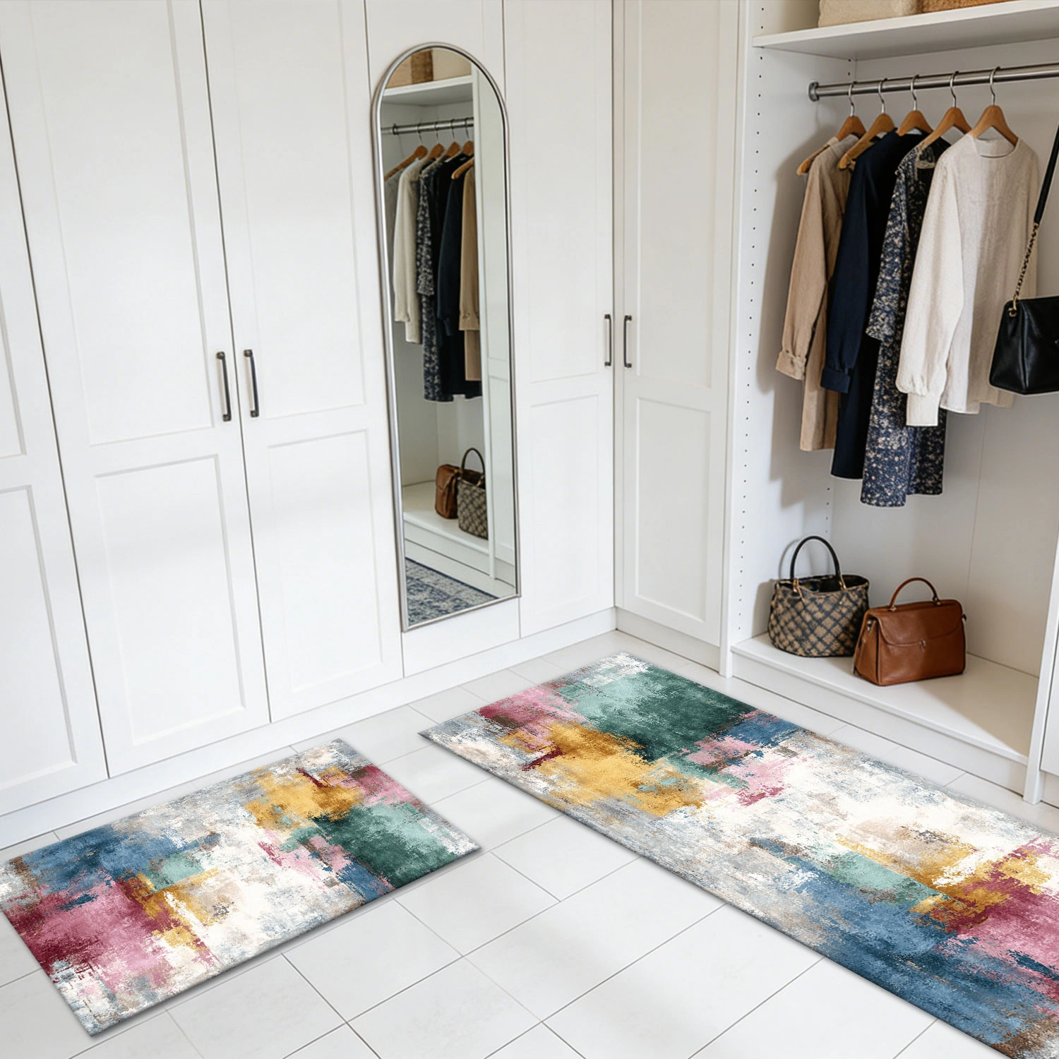 Three-piece kitchen rug set, non-slip and washable, abstract pattern kitchen hallway rug, soft and comfortable, suitable for sinks, floors, entrances, hallways and bathrooms. view 7